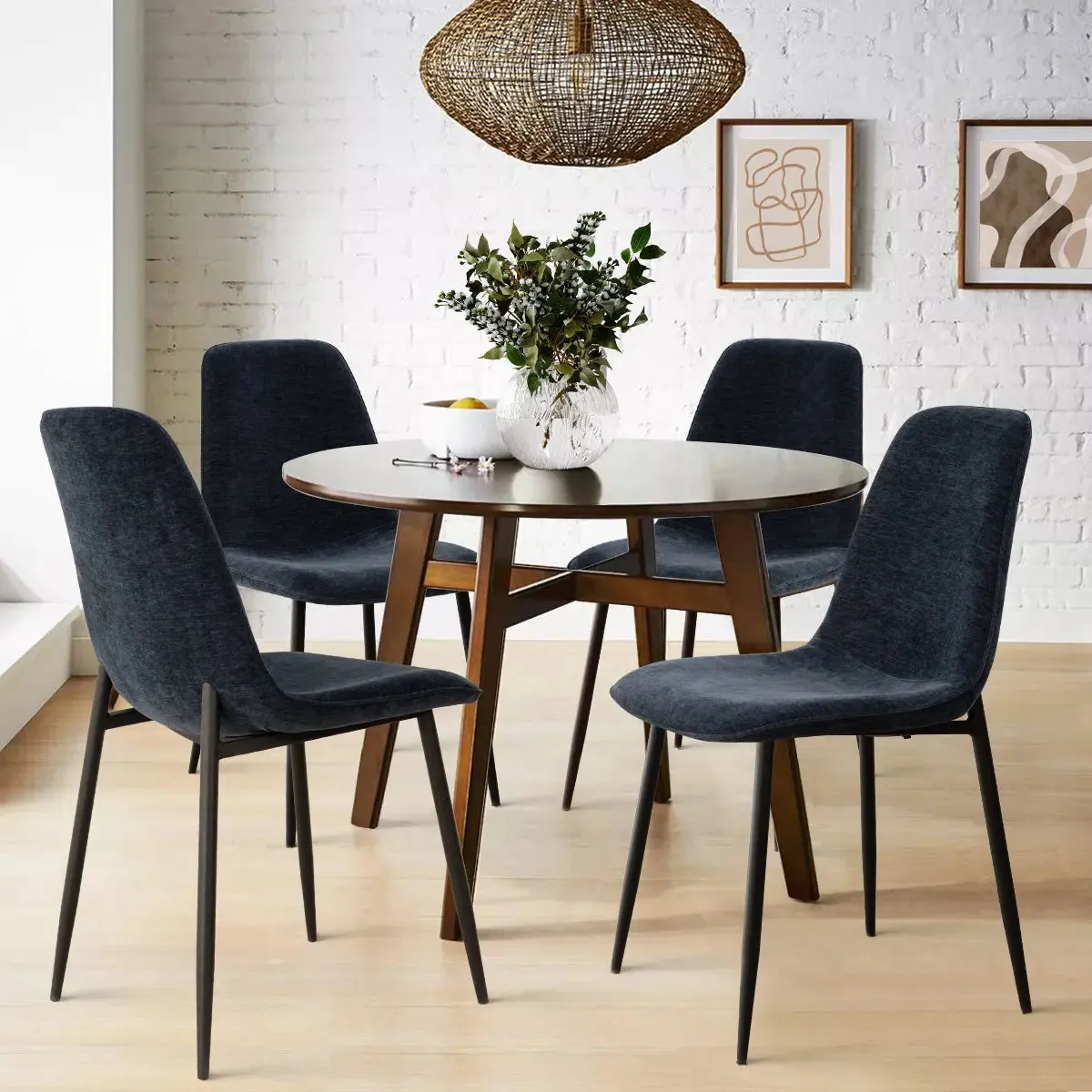 Oslo Modern Chenille Dining Chair with Metal Legs (Set of 4)