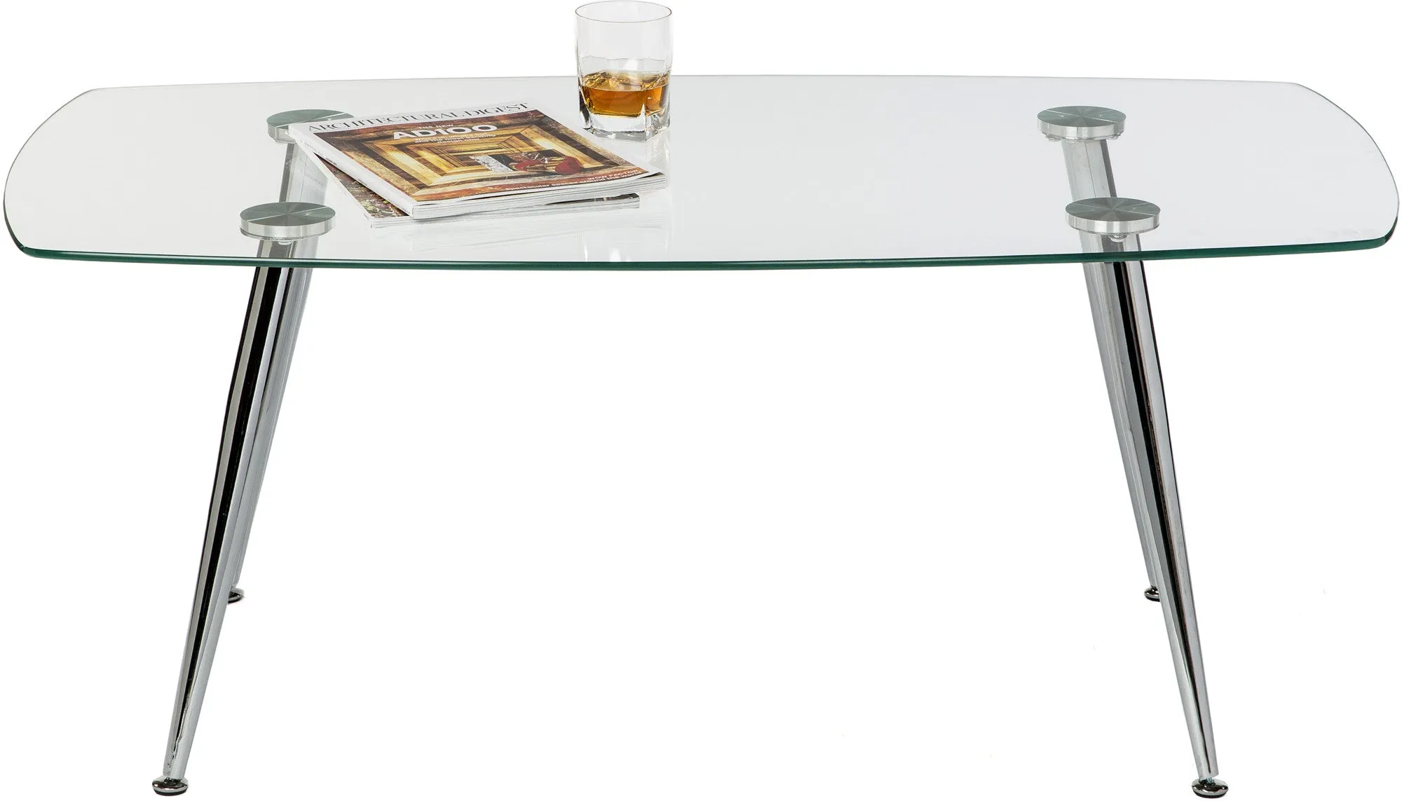 Pacifica Coffee Table Clear Tempered Glass Top and Chrome Tube Base