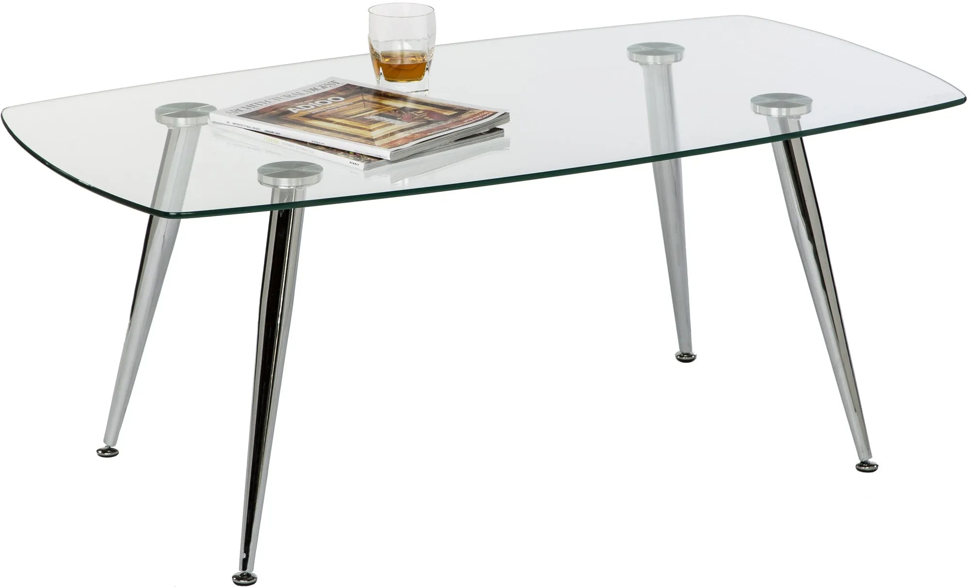 Pacifica Coffee Table Clear Tempered Glass Top and Chrome Tube Base