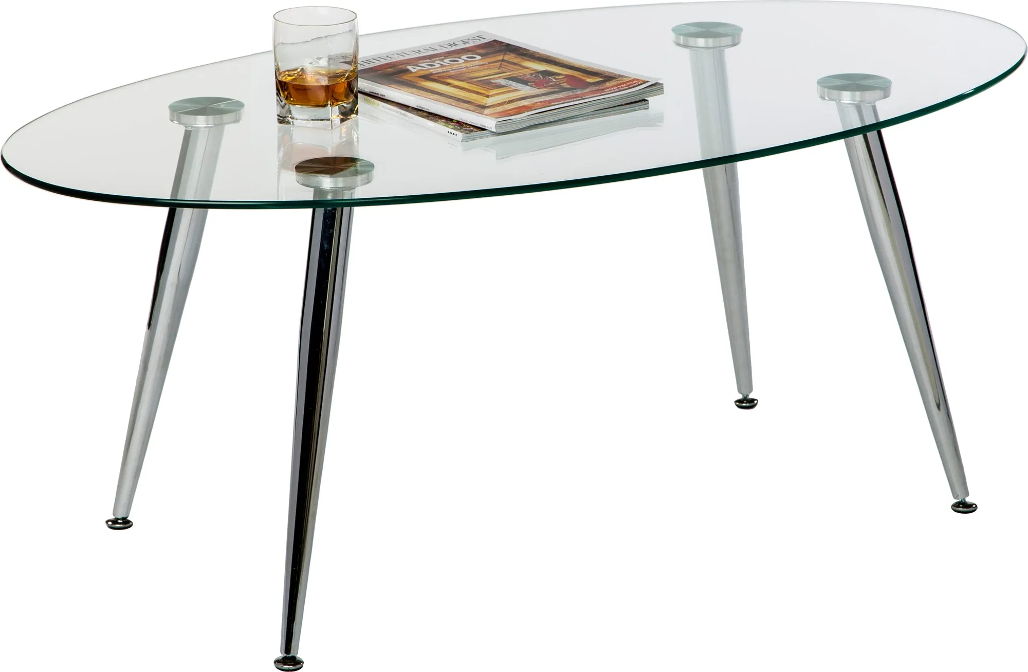 Pacifica Coffee Table Clear Tempered Glass Top and Chrome Tube Base