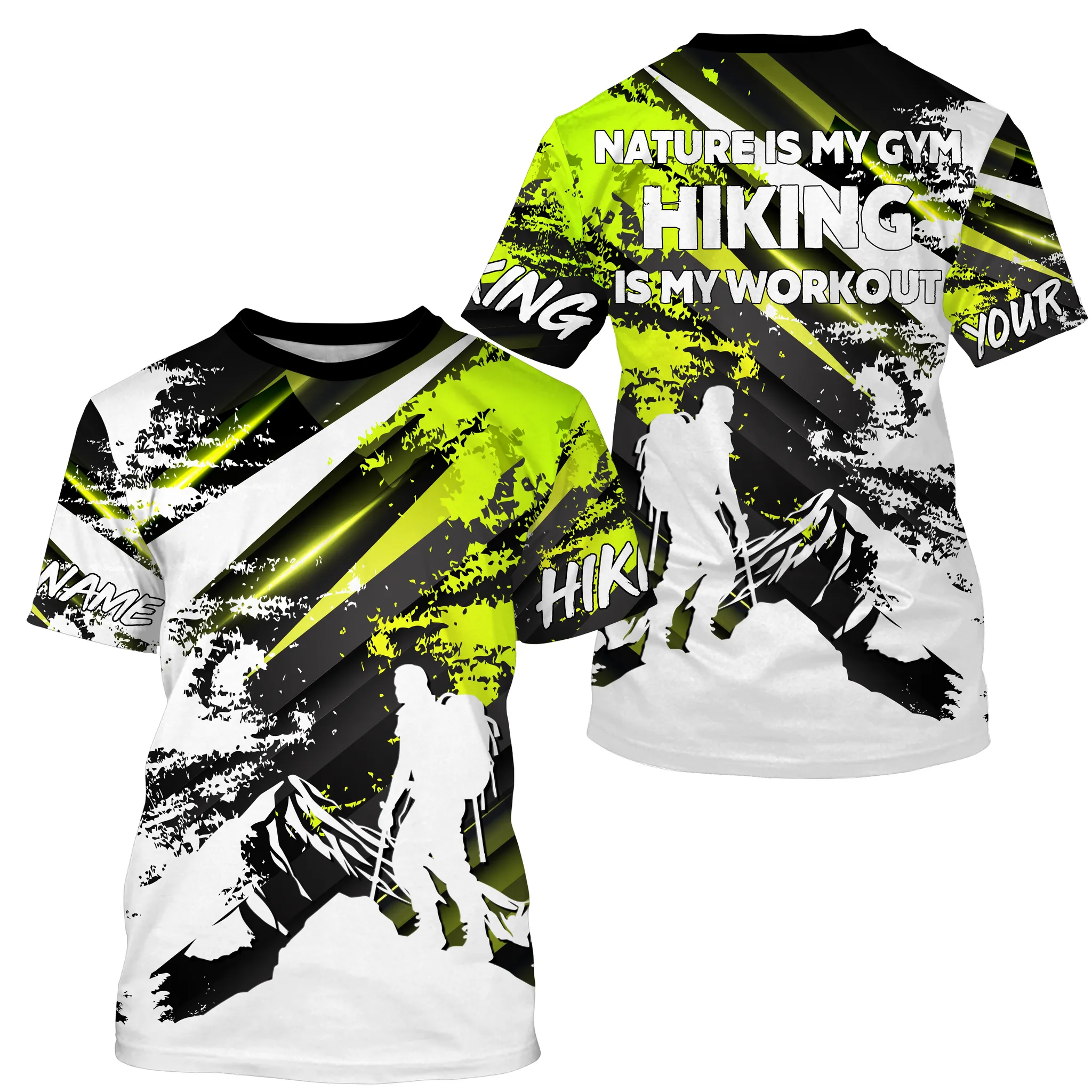 Personalized Name Green Hiking Breathable 3D Long Sleeve Shirt, Hiking is My Workout Shirt