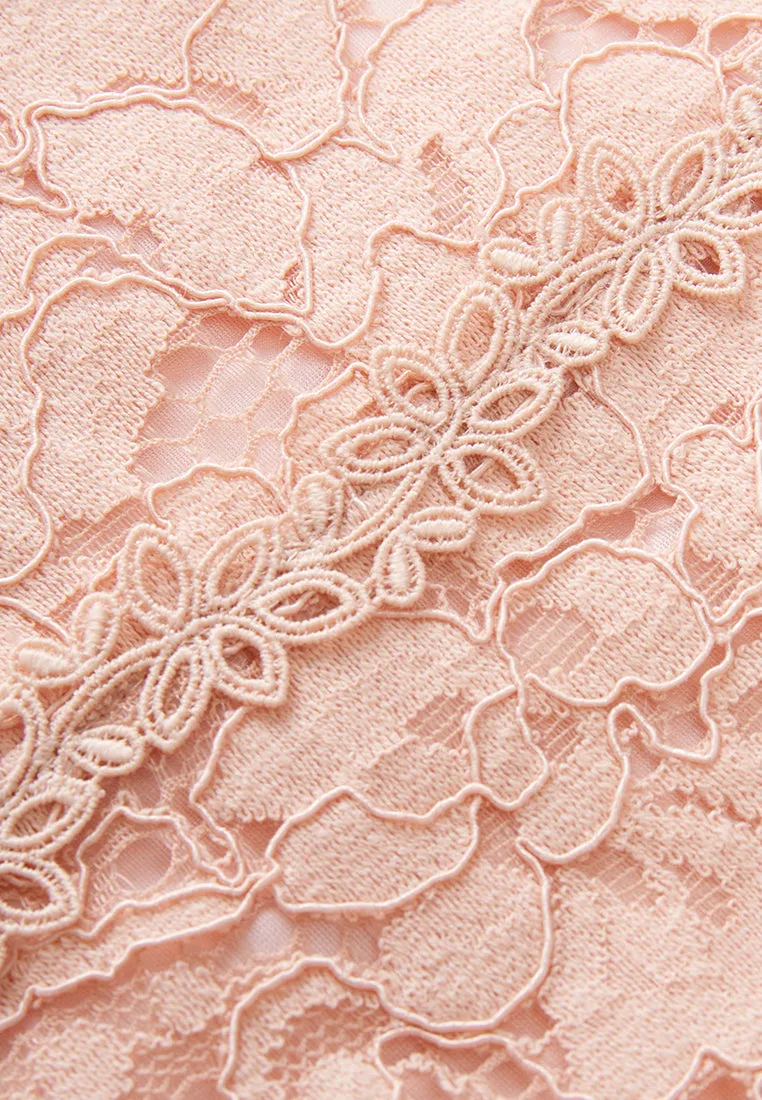 Pink Lace Short Sleeves Top