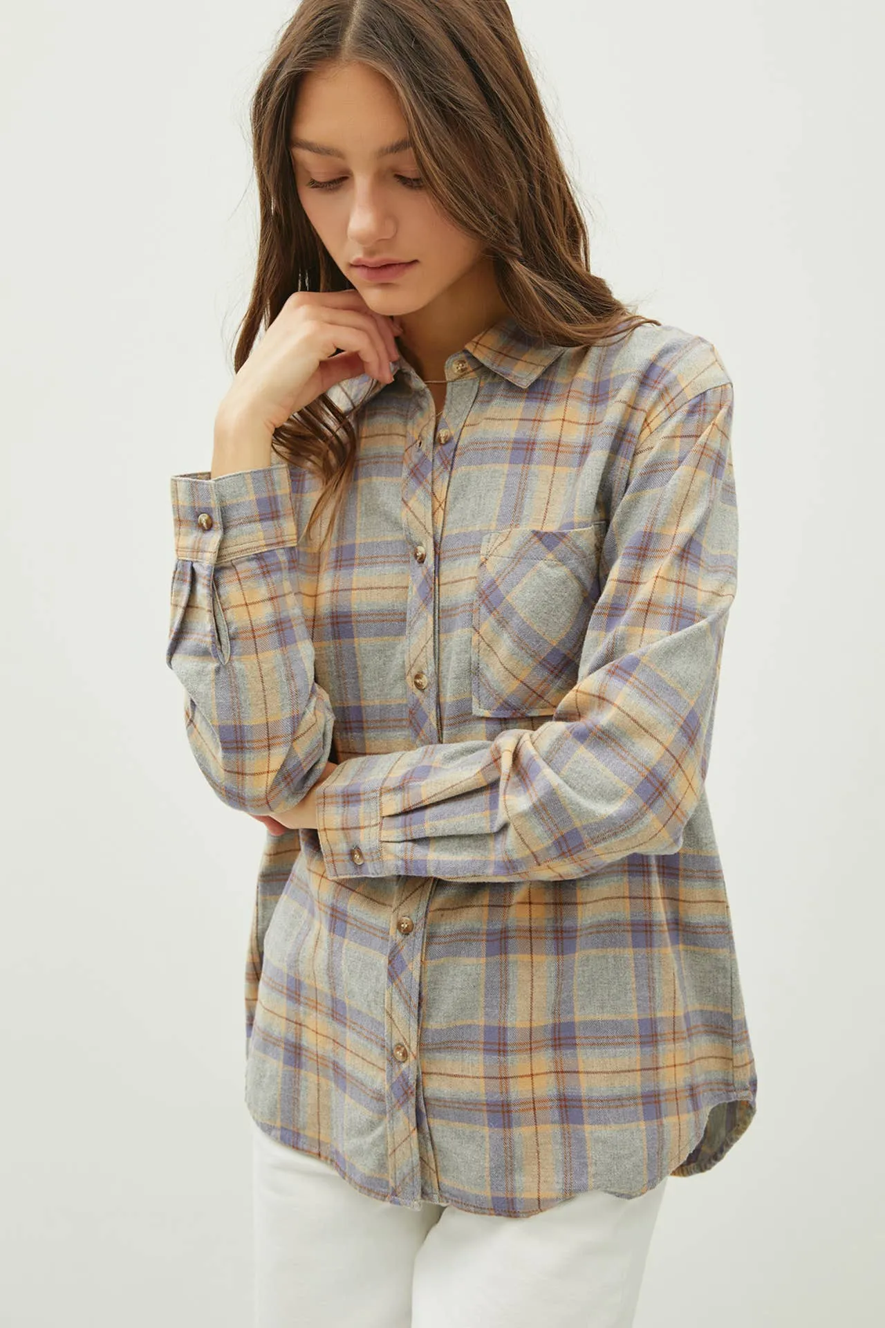 PLAID FLANNEL LONG SLEEVE OVERSIZE BUTTON UP SHIRT