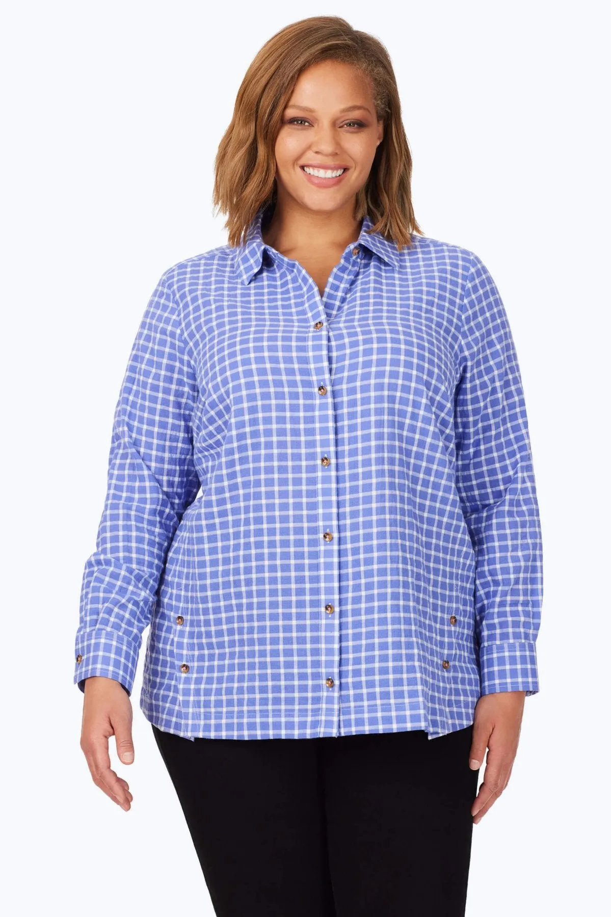 Plus Warm Check Stretch Cotton Shirt