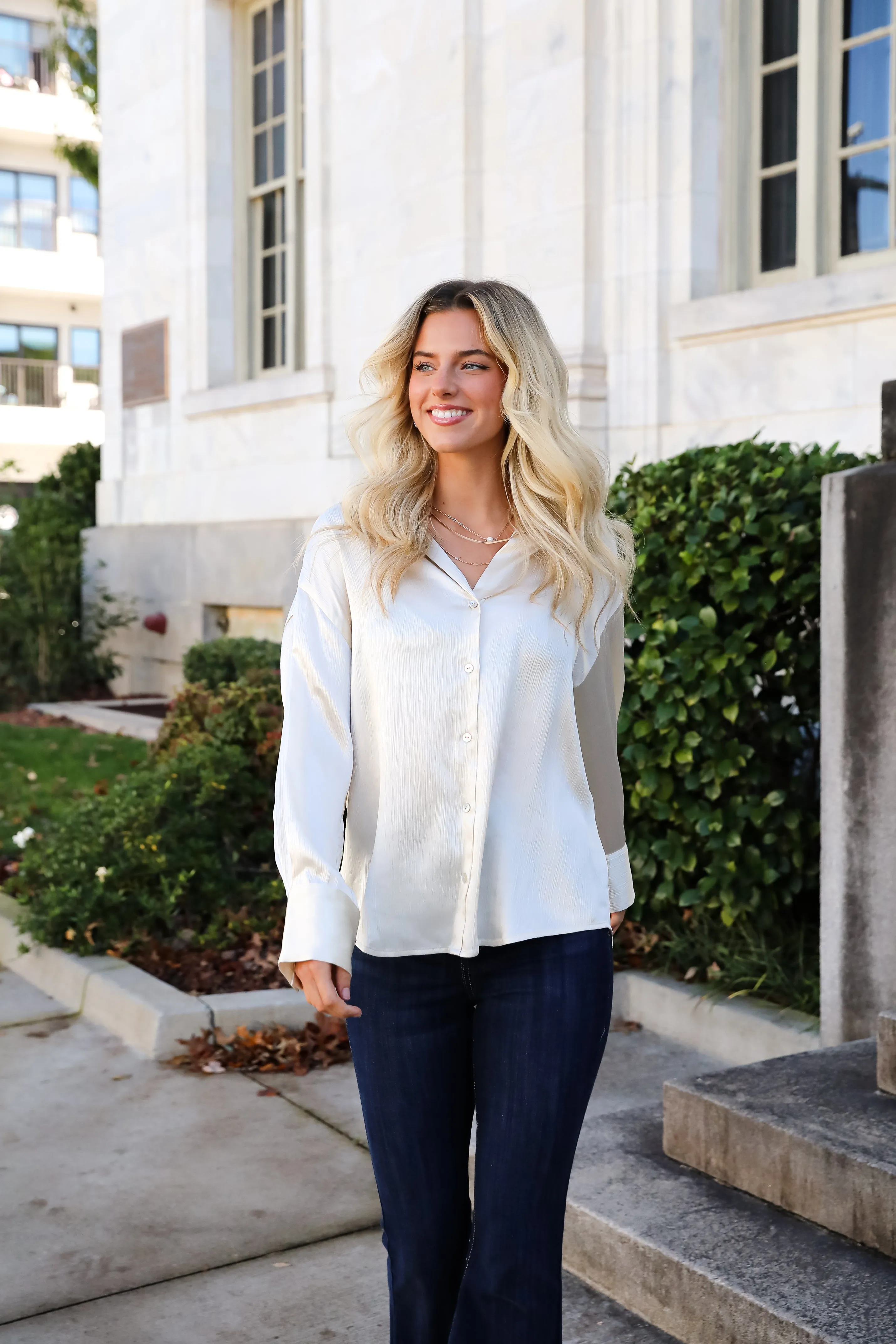 Pristine Luxury Satin Button-Up Blouse