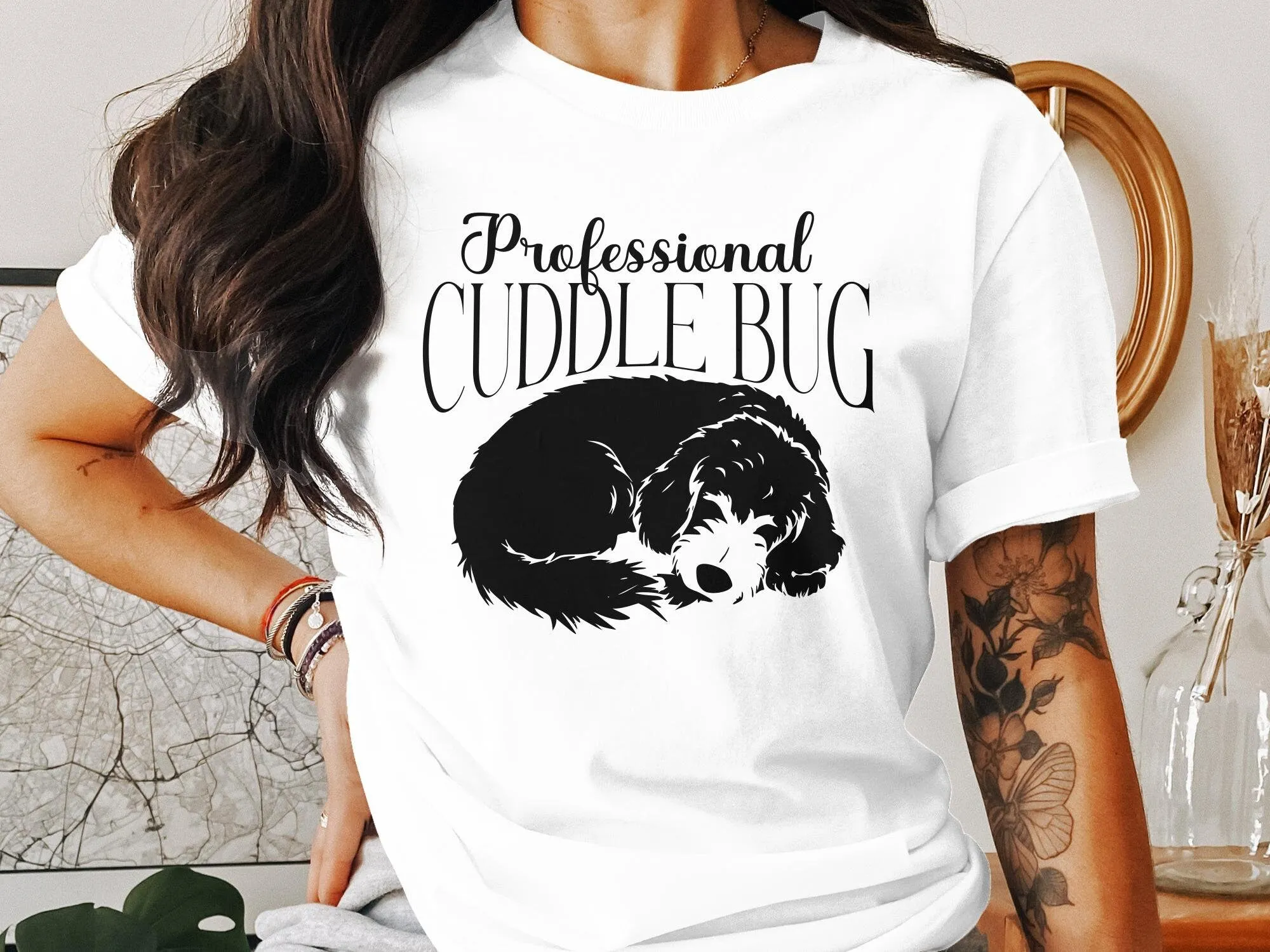 Professional Cuddle Bug Goldendoodle Dog Lover Tee, Cute Sleeping Puppy Shirt, Pet Owner Gift, Cozy Animal Graphic T-Shirt, Casual Wear