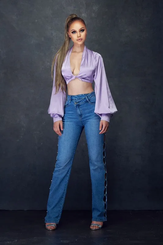 Purple Satin Crop Top