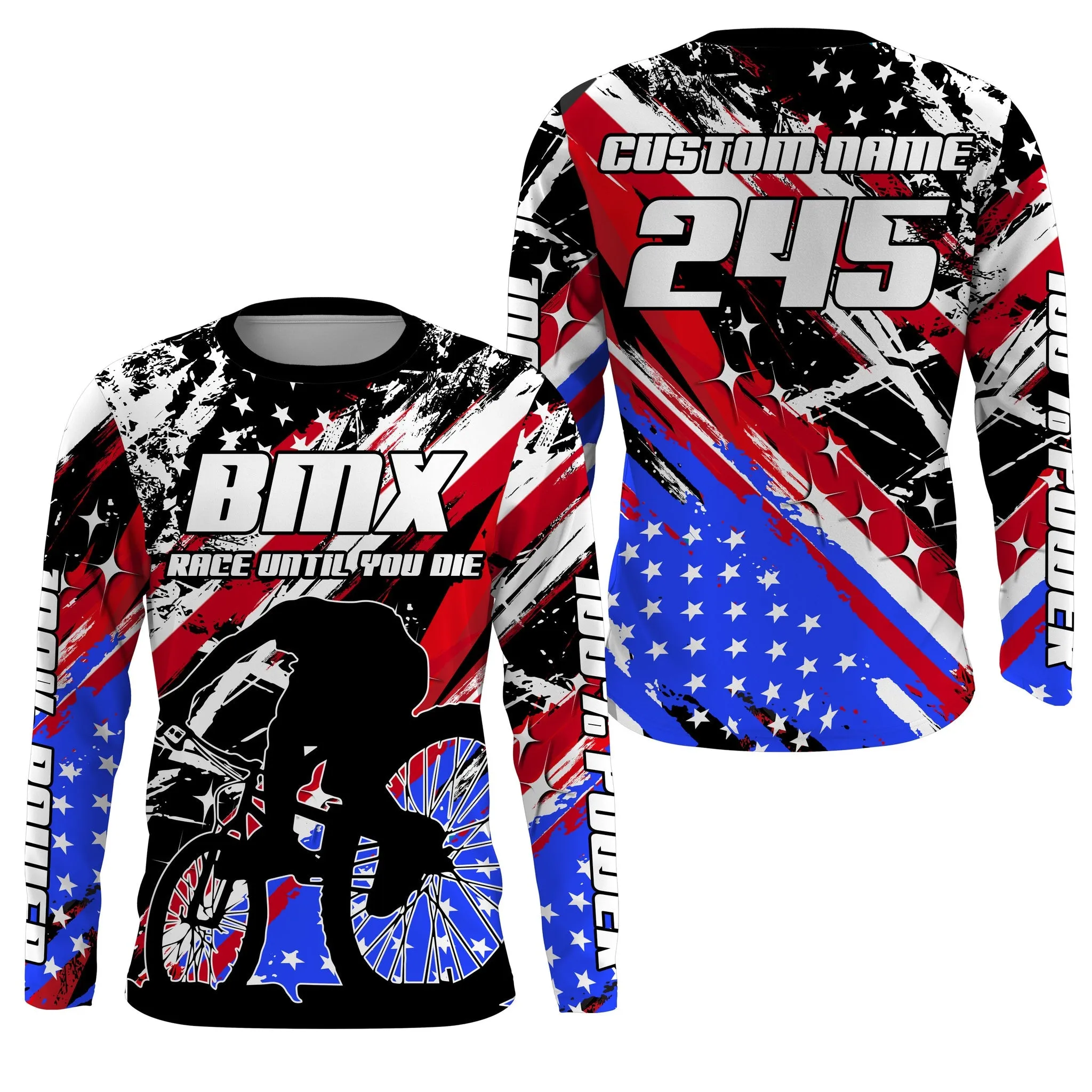 Race Until You Die Custom Patriotic BMX Racing Jersey Cycling Gear USA Bike  Long Sleeve Shirt