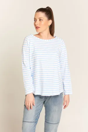 Raglan Cotton Stripe Tee White/Jacaranda