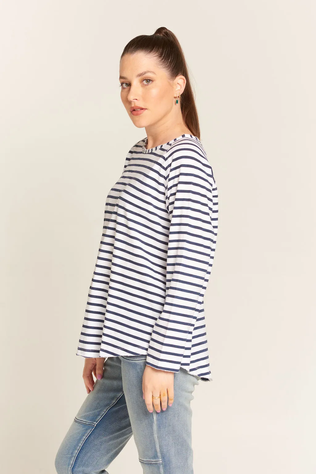 Raglan Cotton Stripe Tee White/Navy