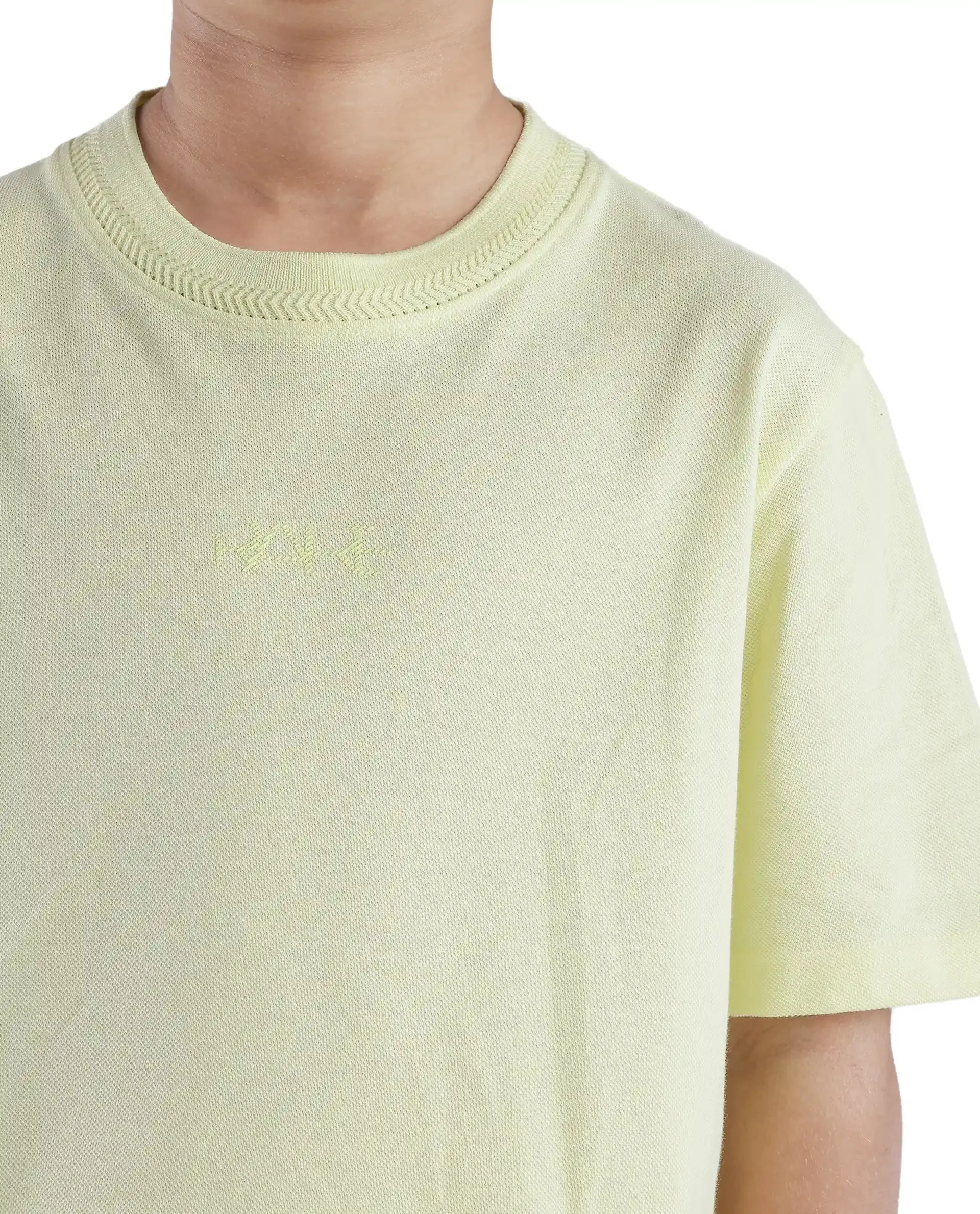 Rare Ones Kids Heron Pastel Green Cotton Fabric Half Sleeves Crew Neck Embroidered T-Shirt