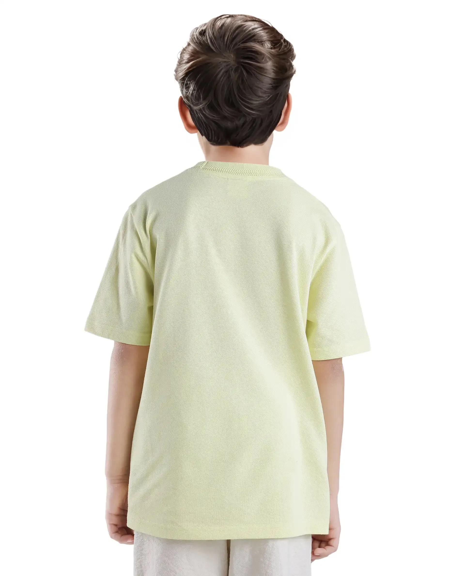 Rare Ones Kids Heron Pastel Green Cotton Fabric Half Sleeves Crew Neck Embroidered T-Shirt