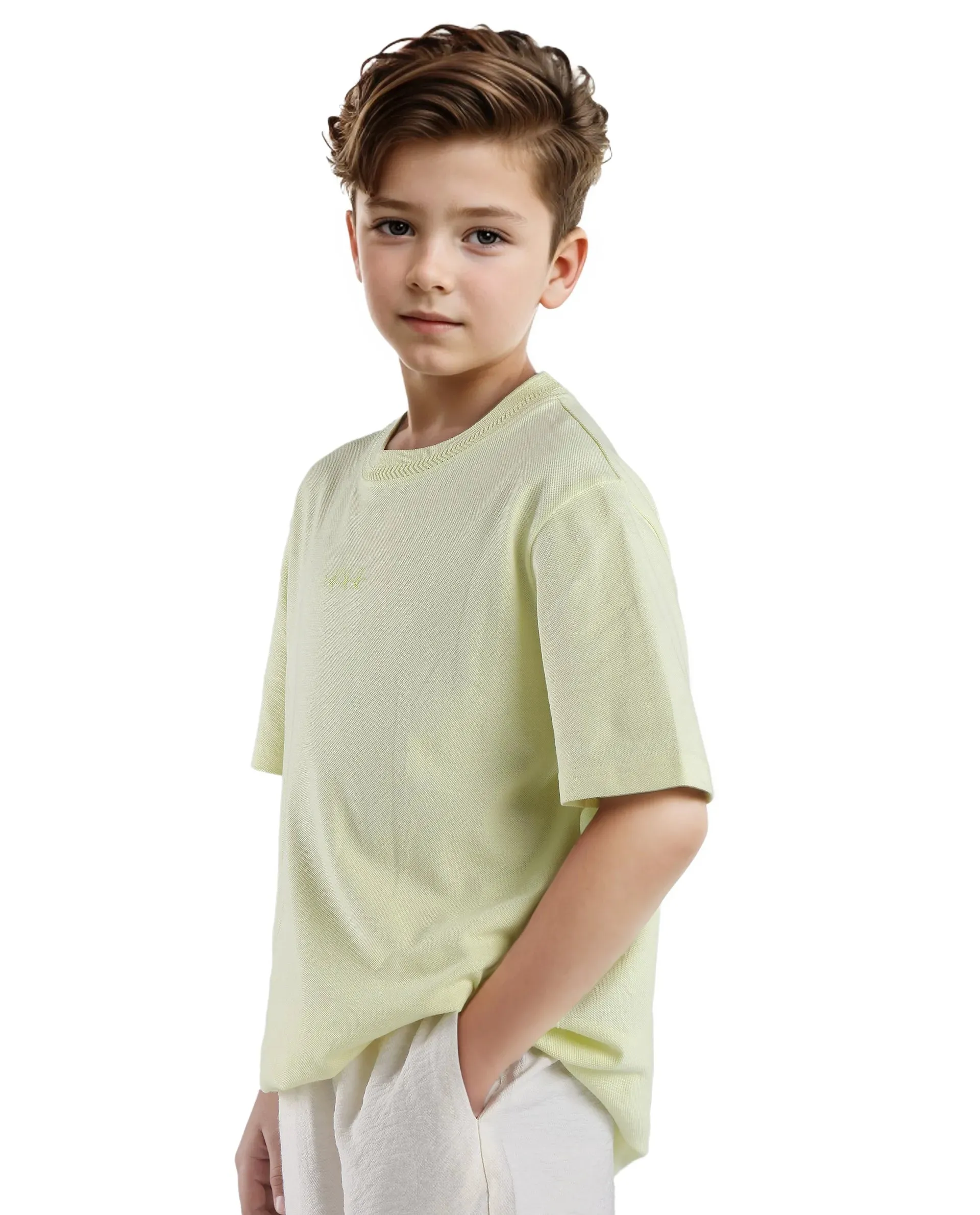 Rare Ones Kids Heron Pastel Green Cotton Fabric Half Sleeves Crew Neck Embroidered T-Shirt