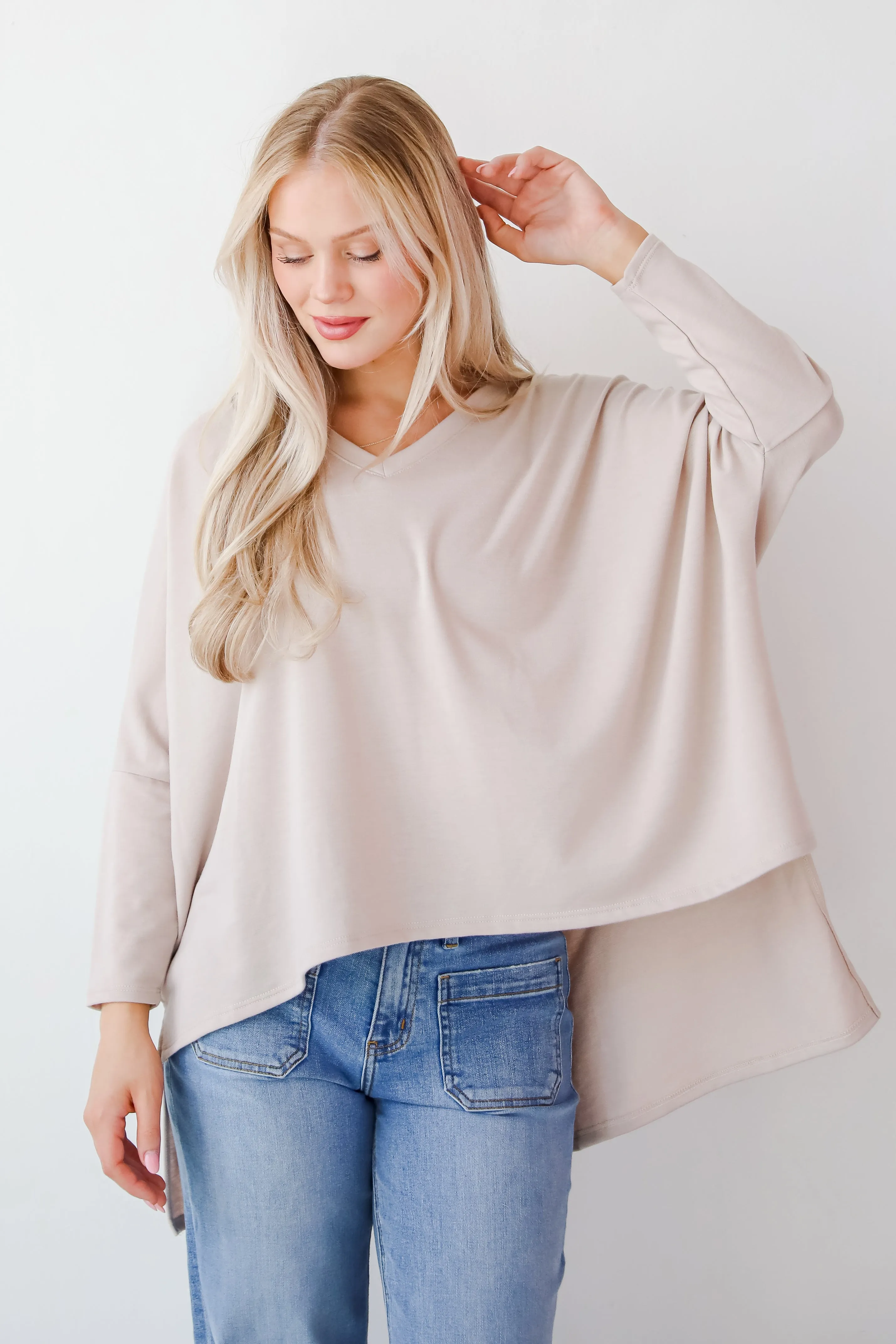 Real Relaxation Taupe Oversized Top - DOORBUSTER