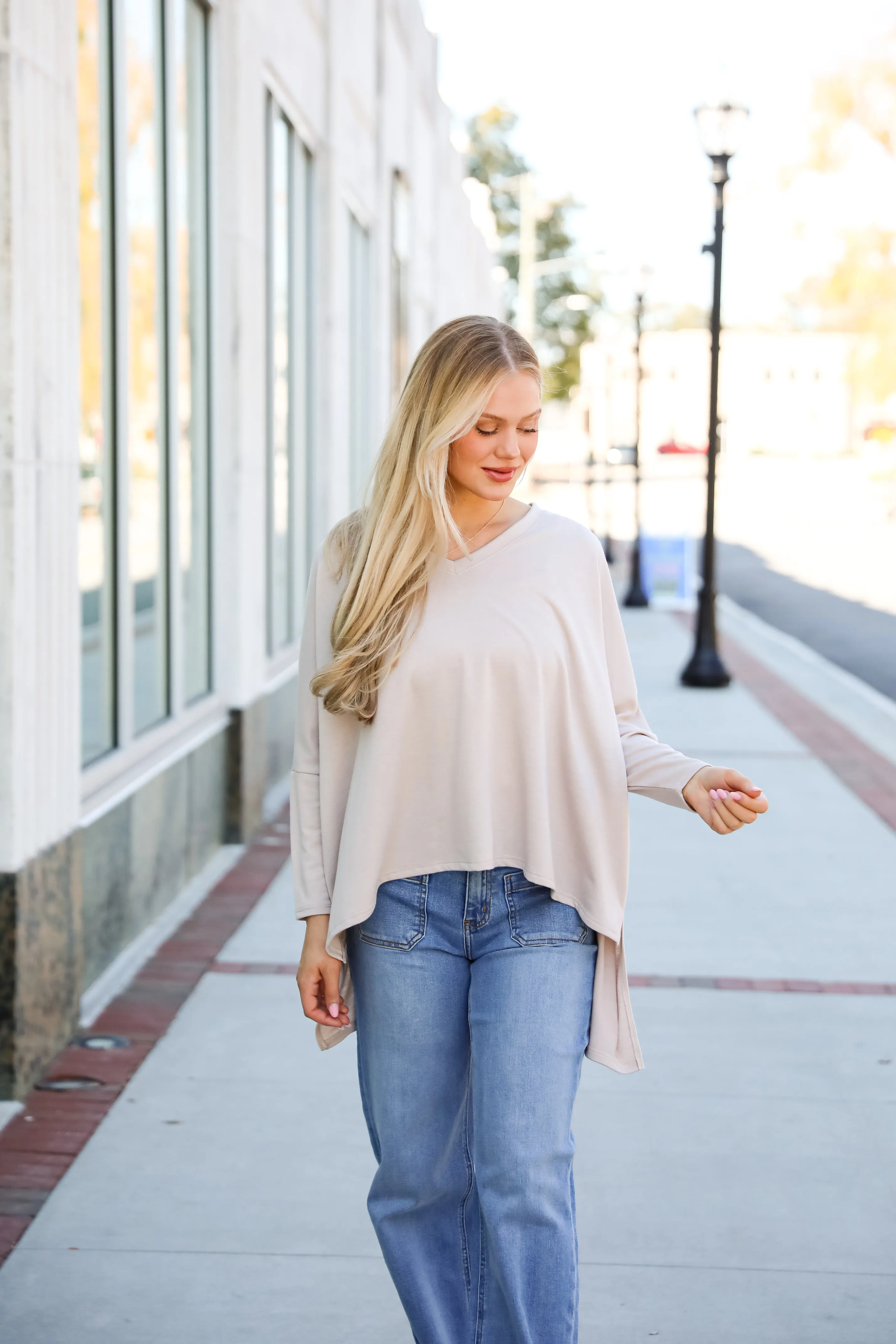 Real Relaxation Taupe Oversized Top - DOORBUSTER