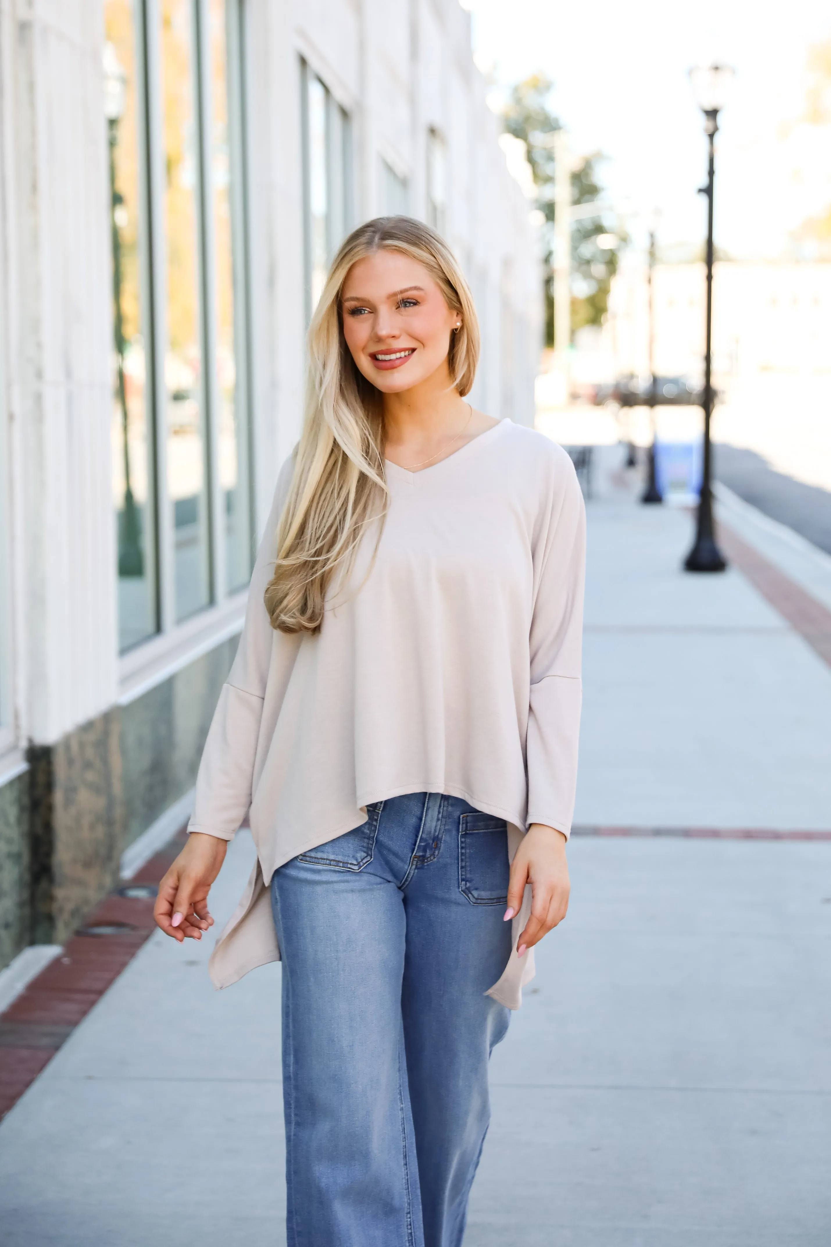 Real Relaxation Taupe Oversized Top - DOORBUSTER