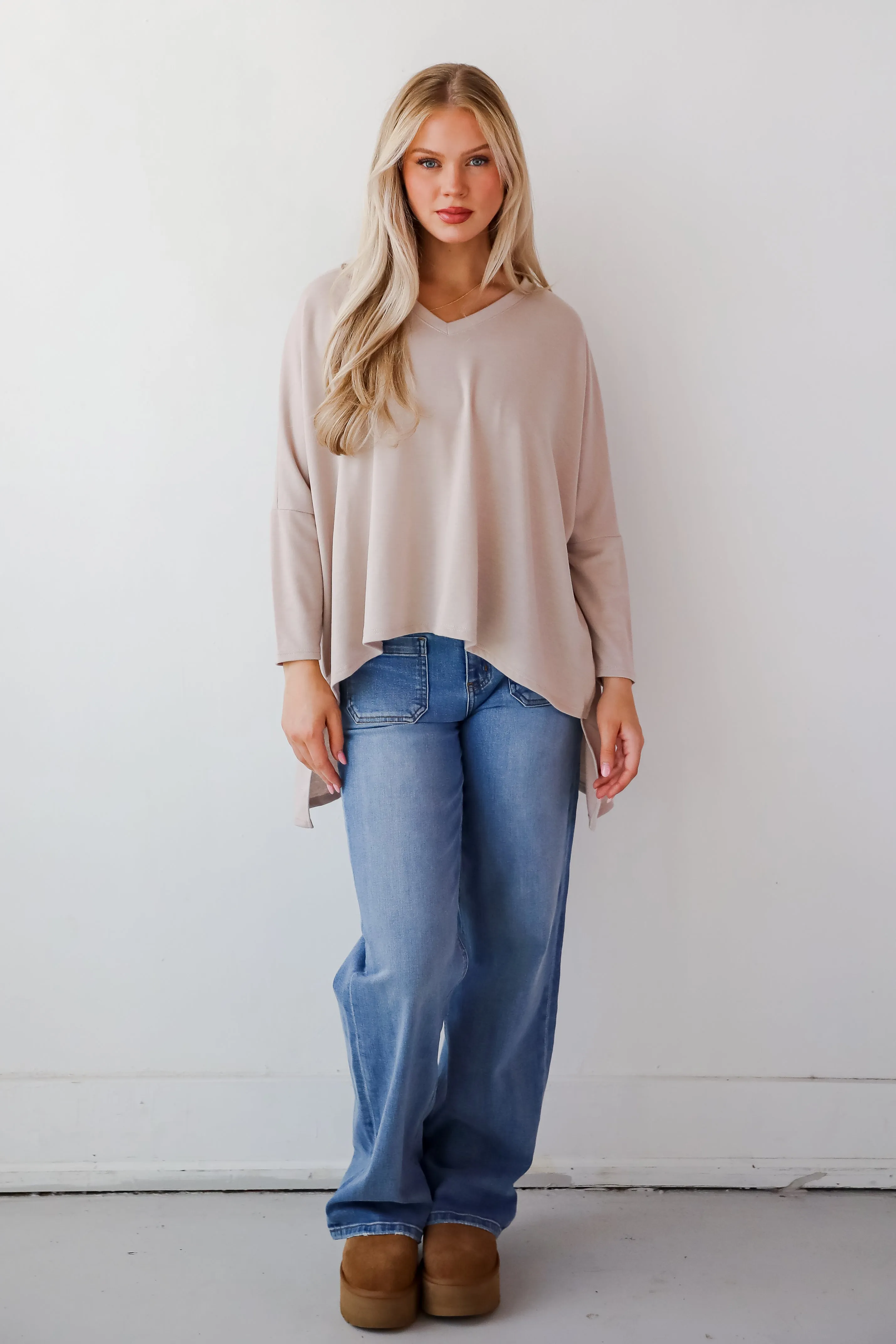 Real Relaxation Taupe Oversized Top - DOORBUSTER