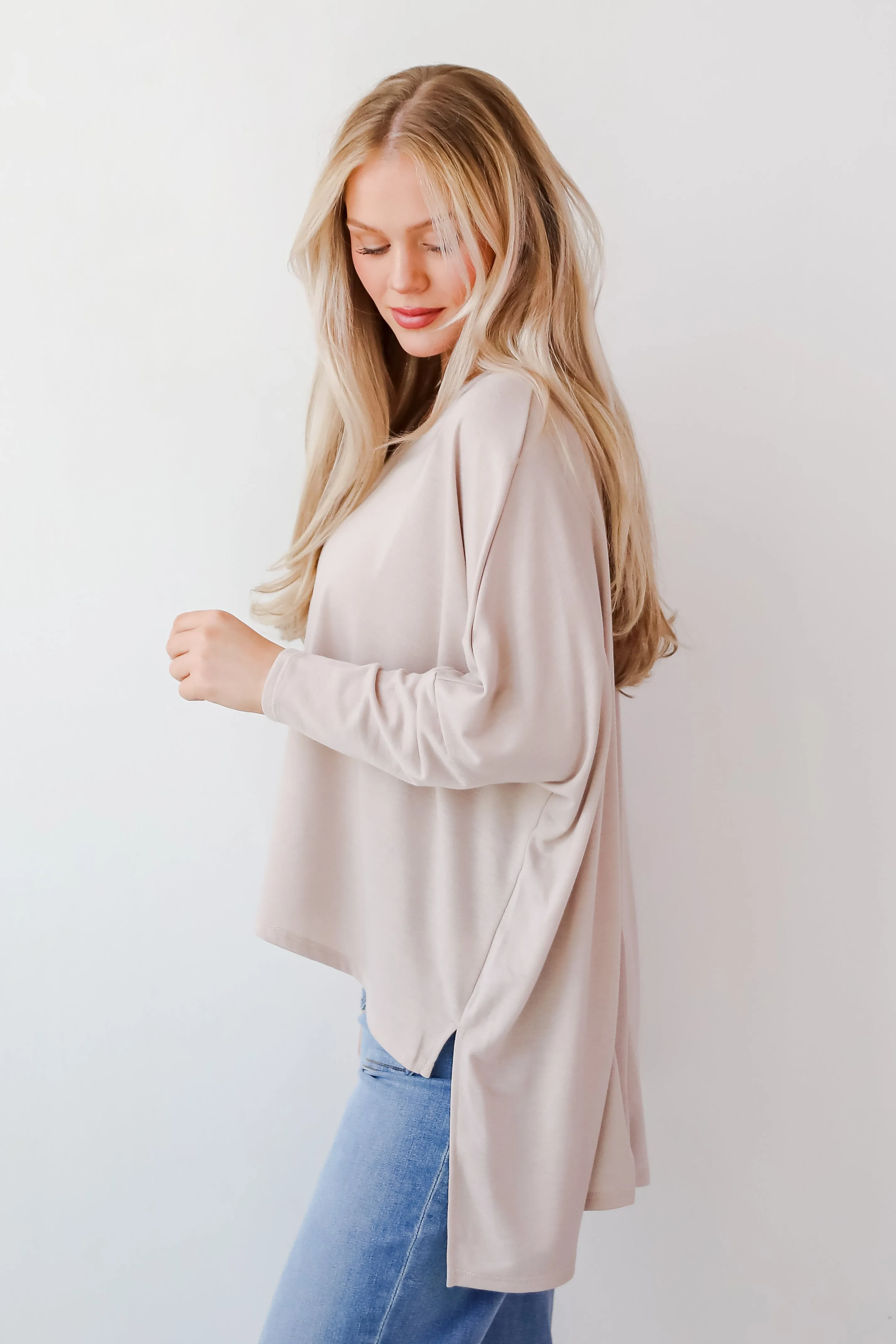 Real Relaxation Taupe Oversized Top - DOORBUSTER