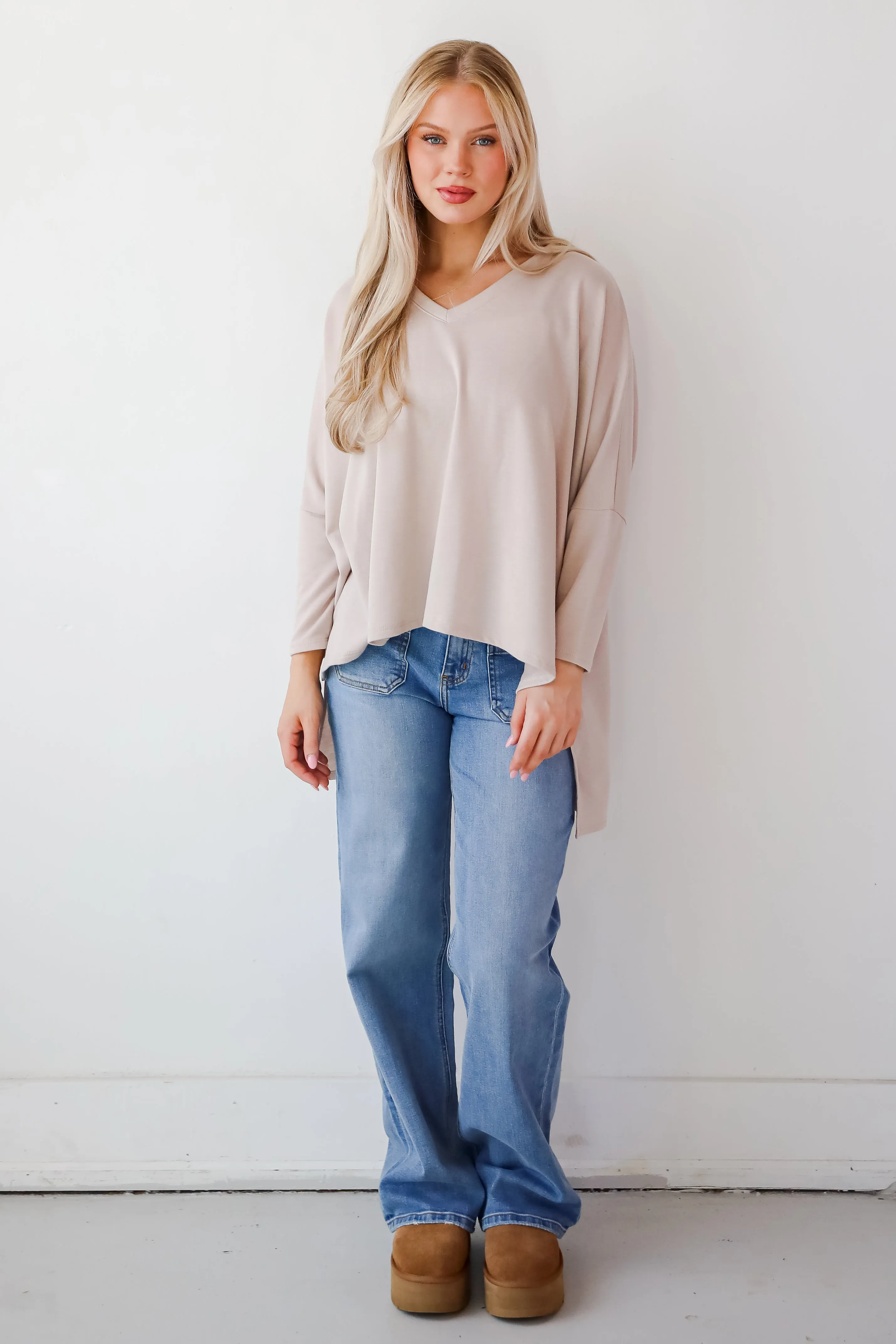 Real Relaxation Taupe Oversized Top - DOORBUSTER