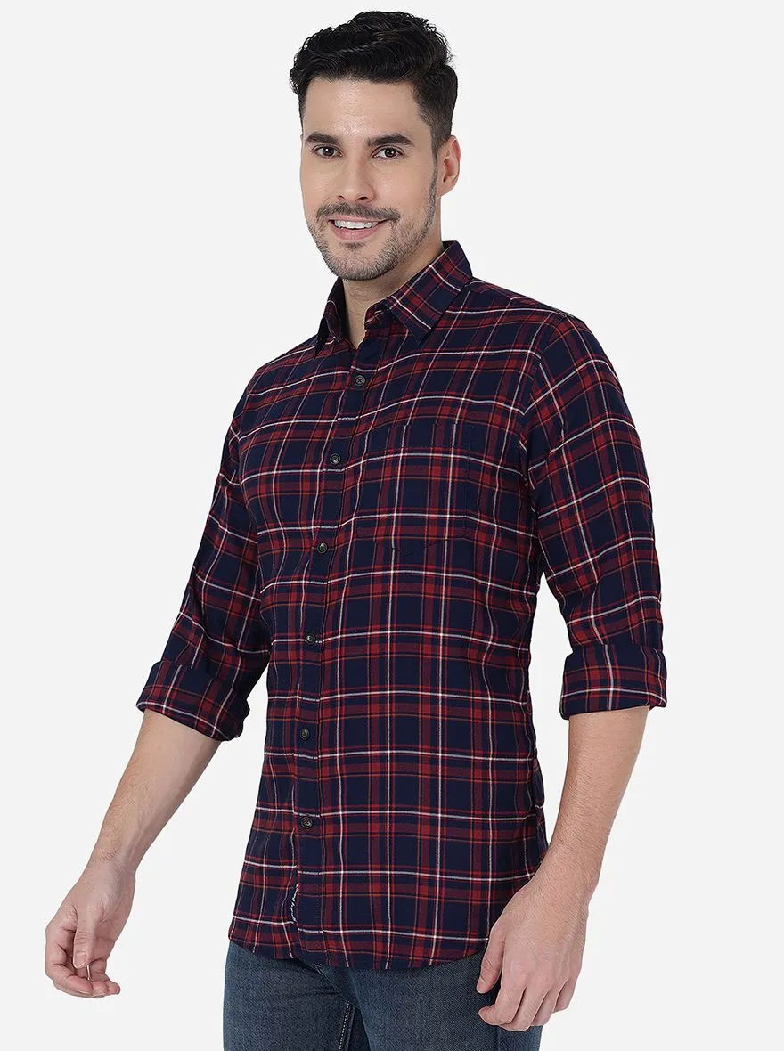 Red & Indigo Checked Slim Fit Casual Shirt | JadeBlue