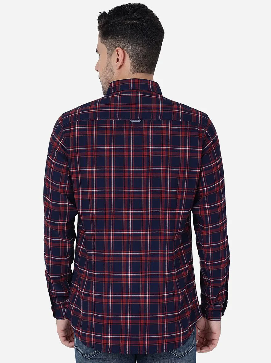 Red & Indigo Checked Slim Fit Casual Shirt | JadeBlue