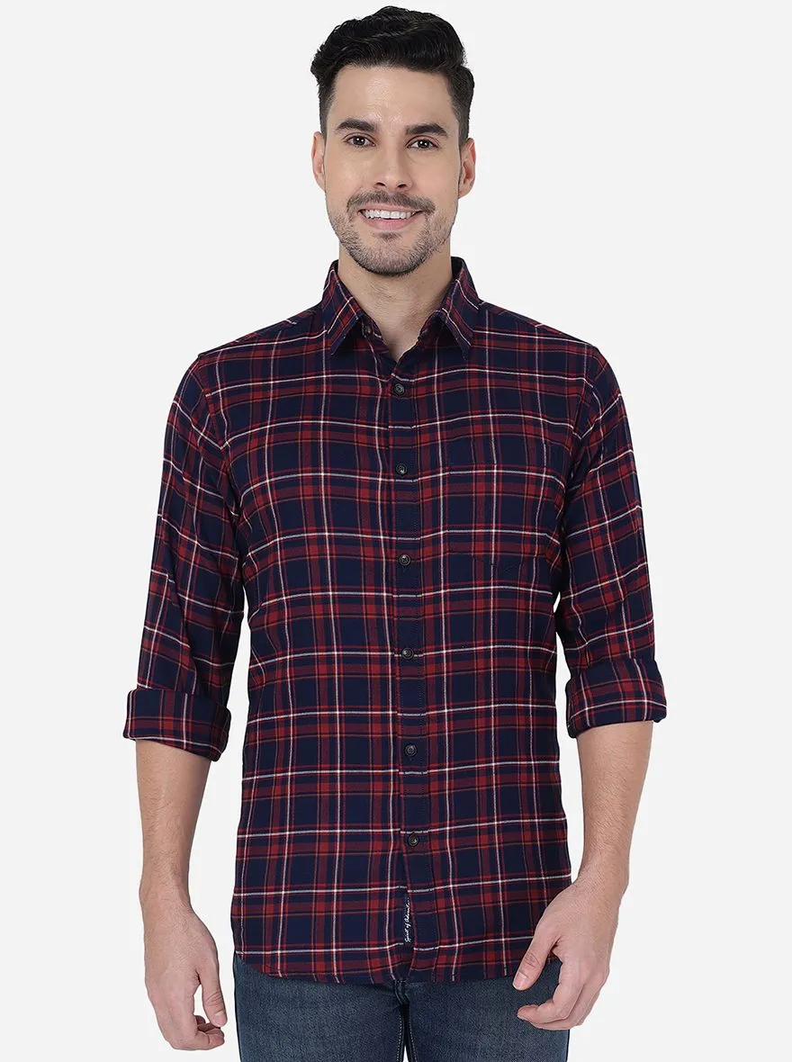 Red & Indigo Checked Slim Fit Casual Shirt | JadeBlue