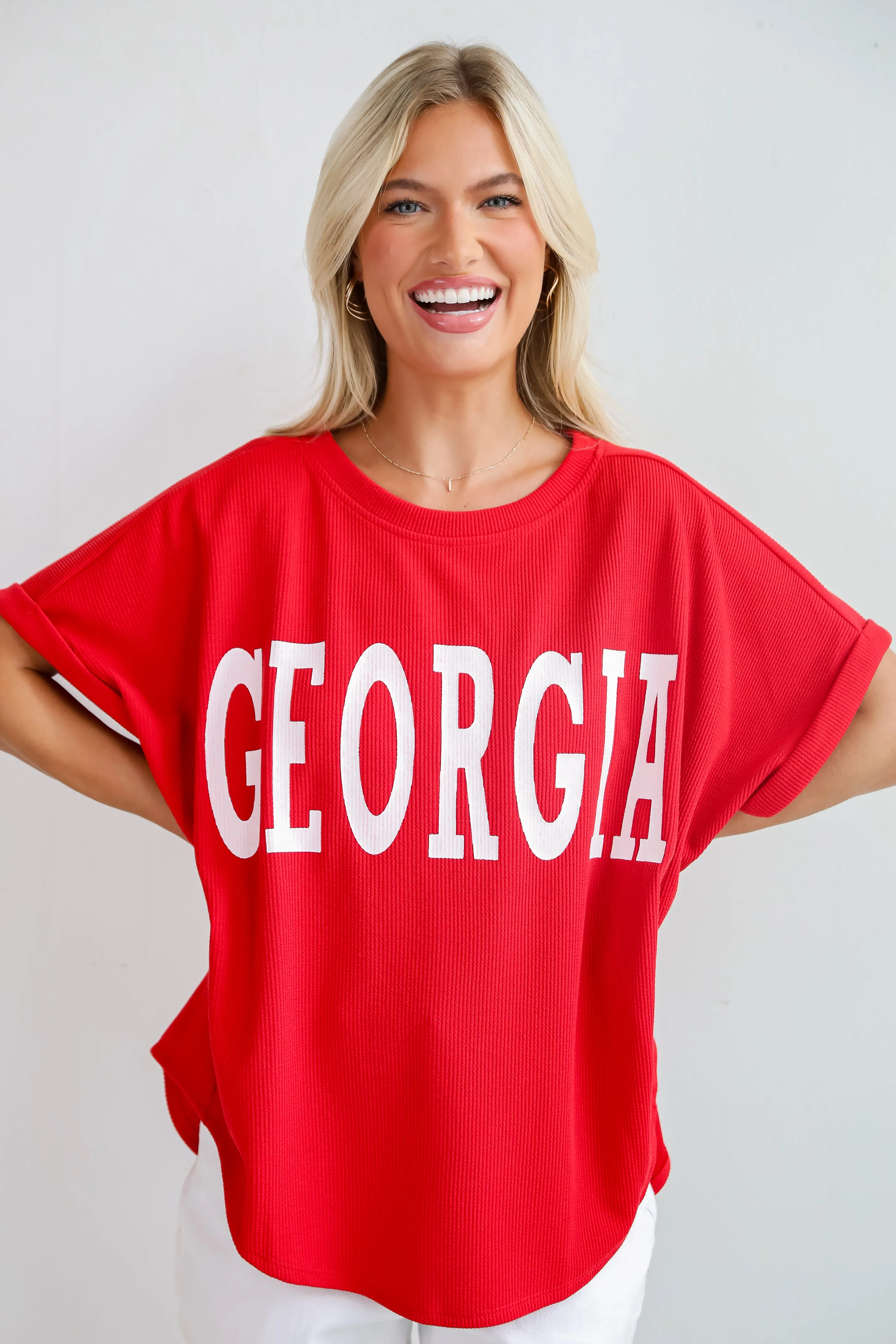 Red Georgia Ribbed Oversized Tee