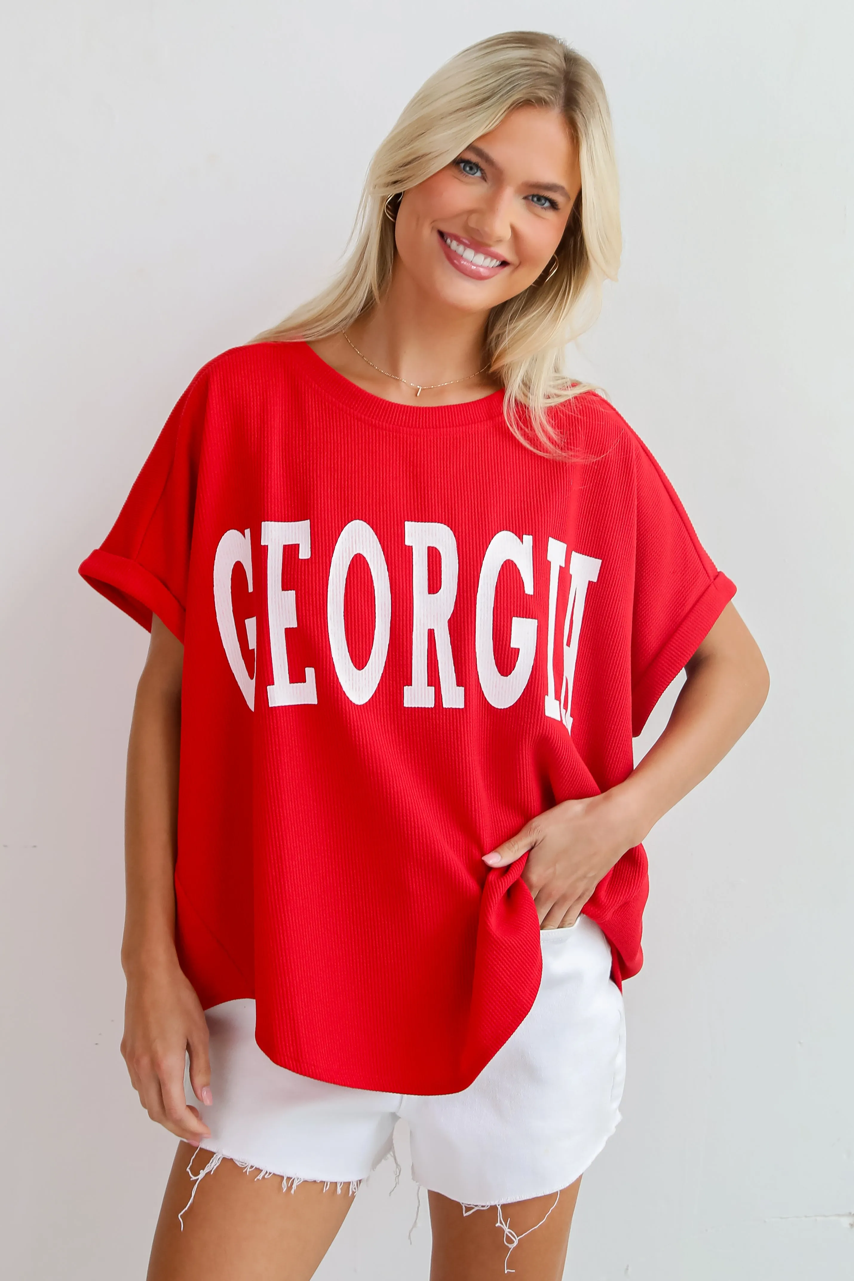 Red Georgia Ribbed Oversized Tee