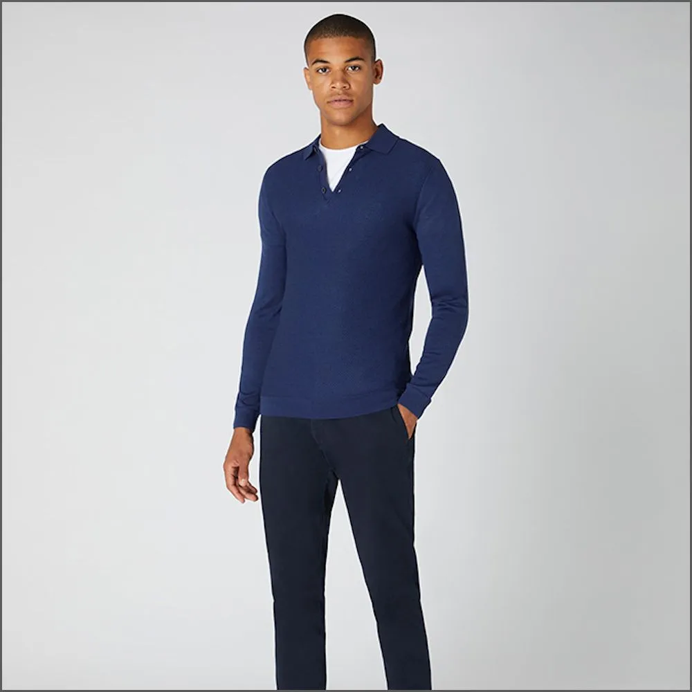 Reums Uomo Dark Blue Slim Fit Merino Wool-Blend Long Sleeve Knitted Polo>>