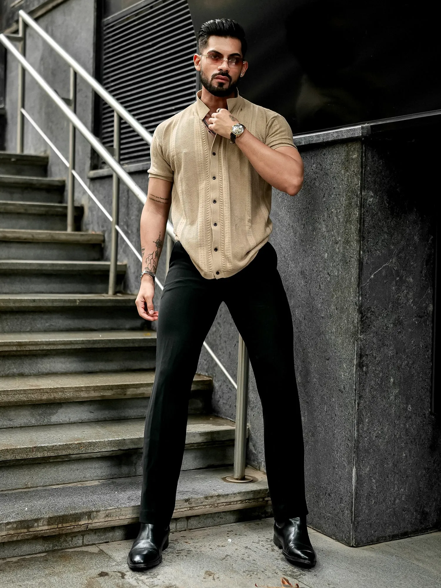 Ribbed FlatKnit Beige Shirt