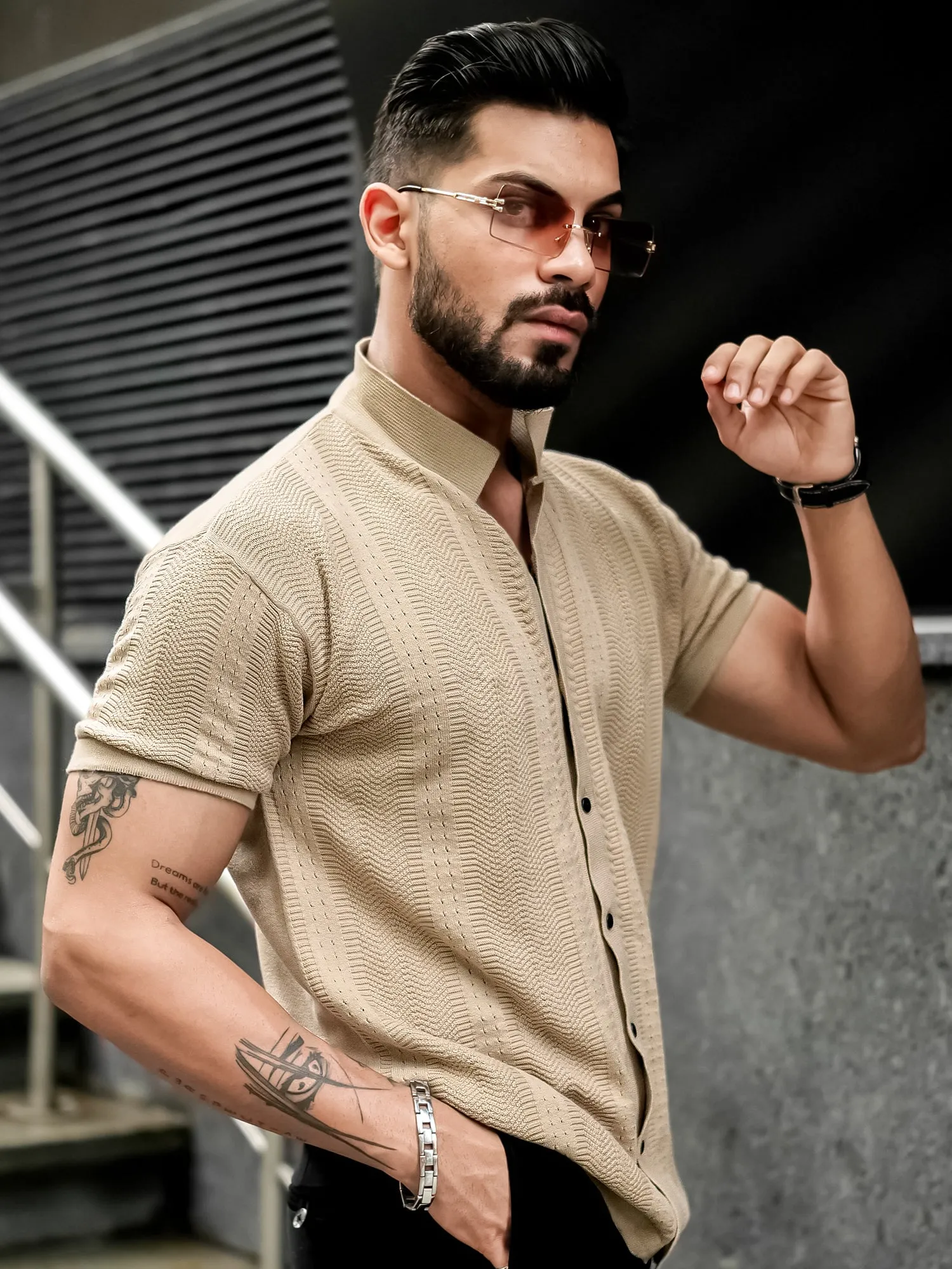 Ribbed FlatKnit Beige Shirt