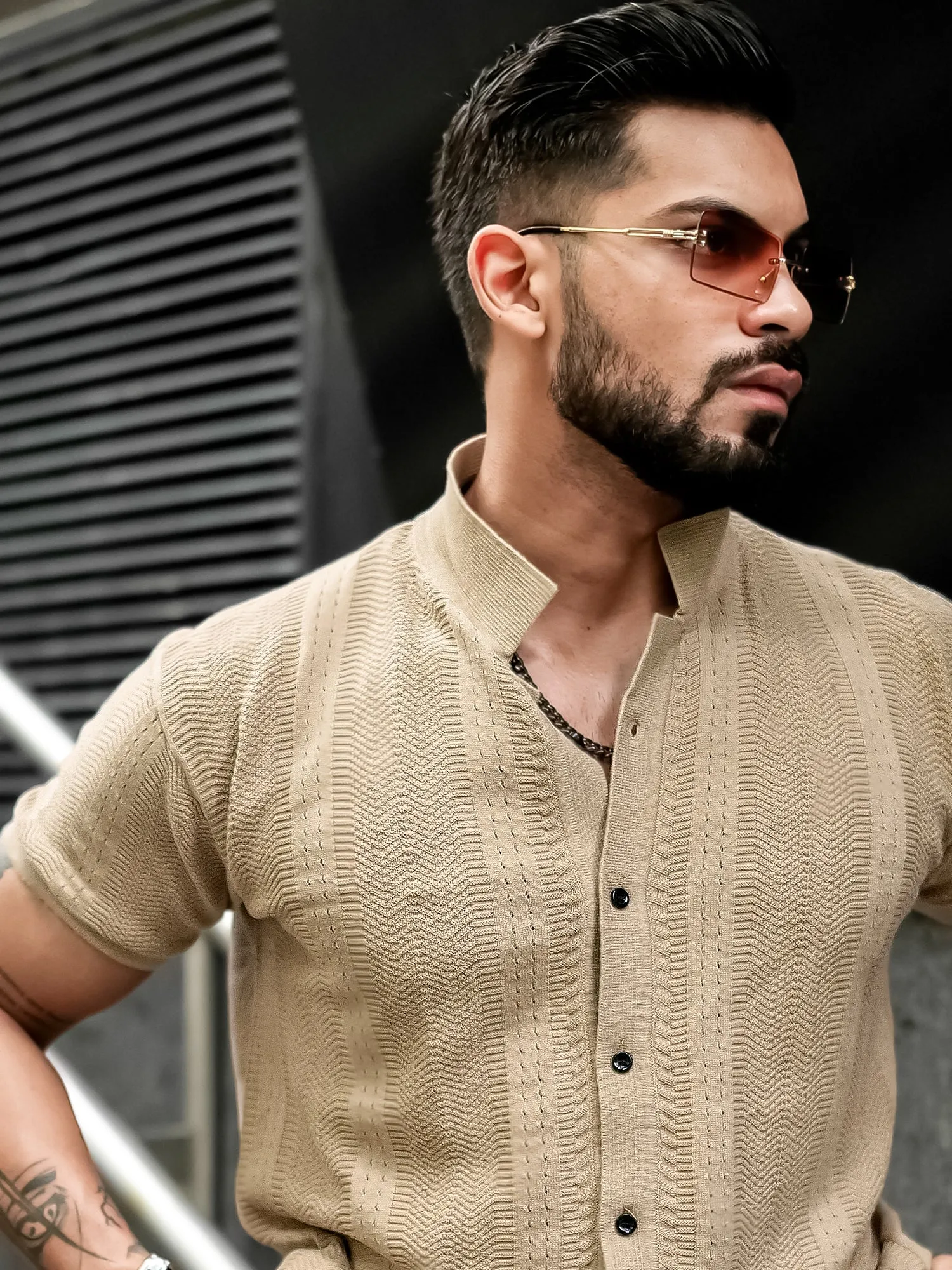 Ribbed FlatKnit Beige Shirt