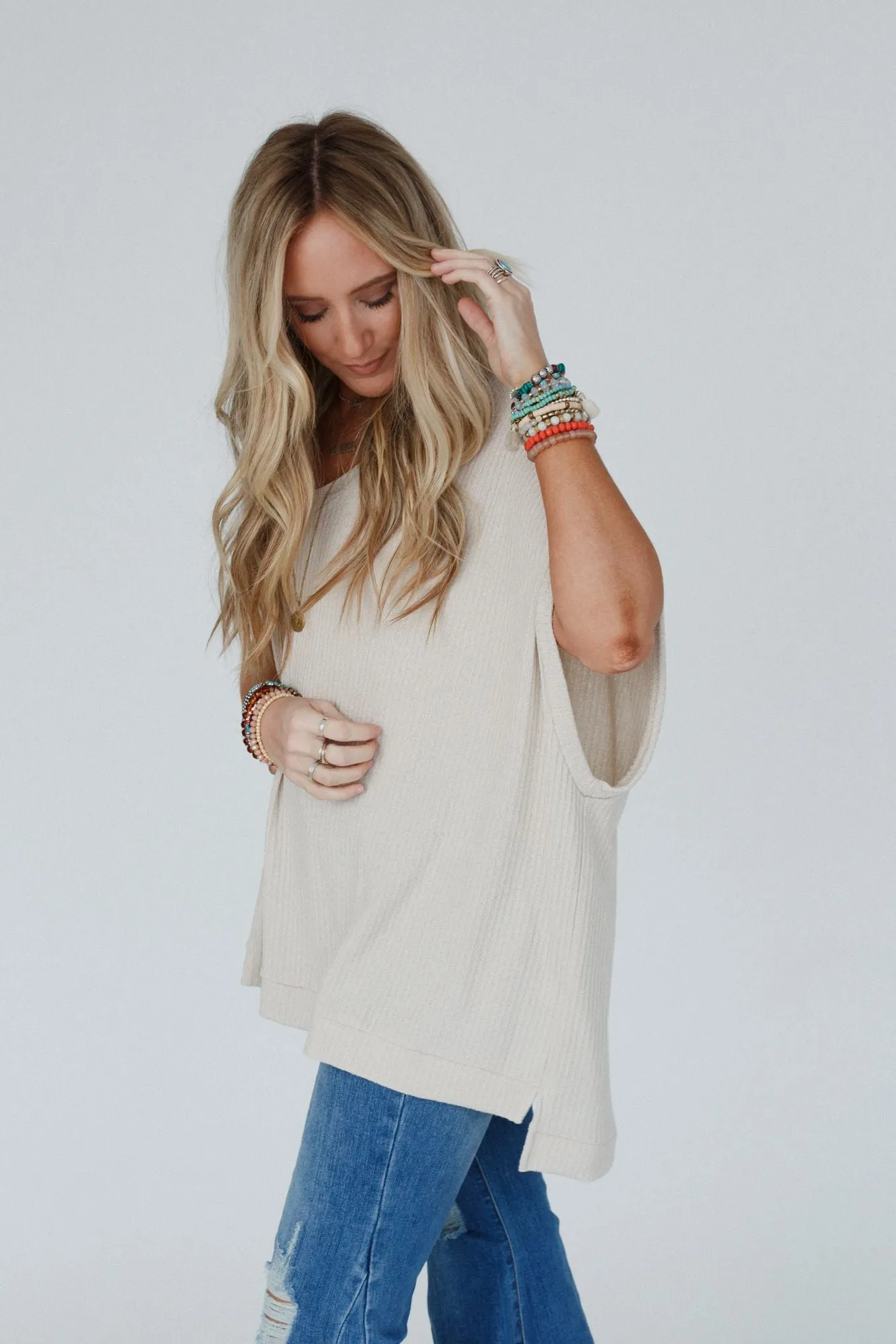 Rowan Oversized Ribbed Knit Top - Seashell