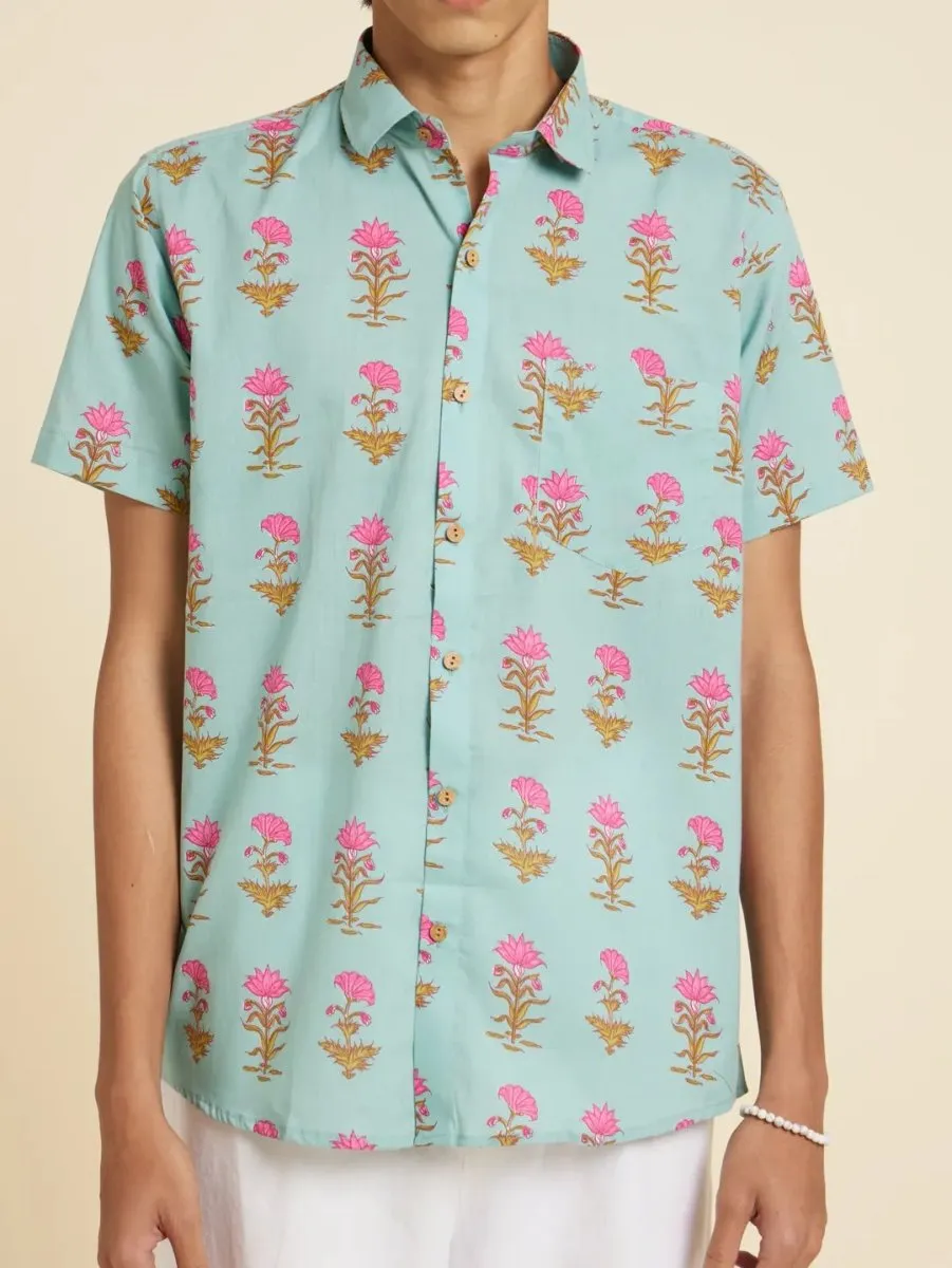 Santorini Pink Lotus Printed Shirt