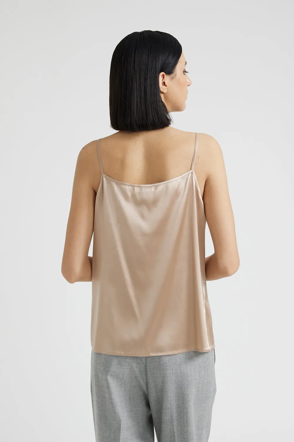 Shiny silk satin top with straps