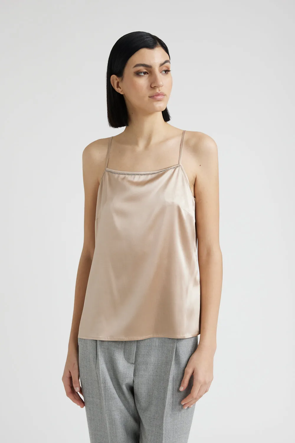 Shiny silk satin top with straps