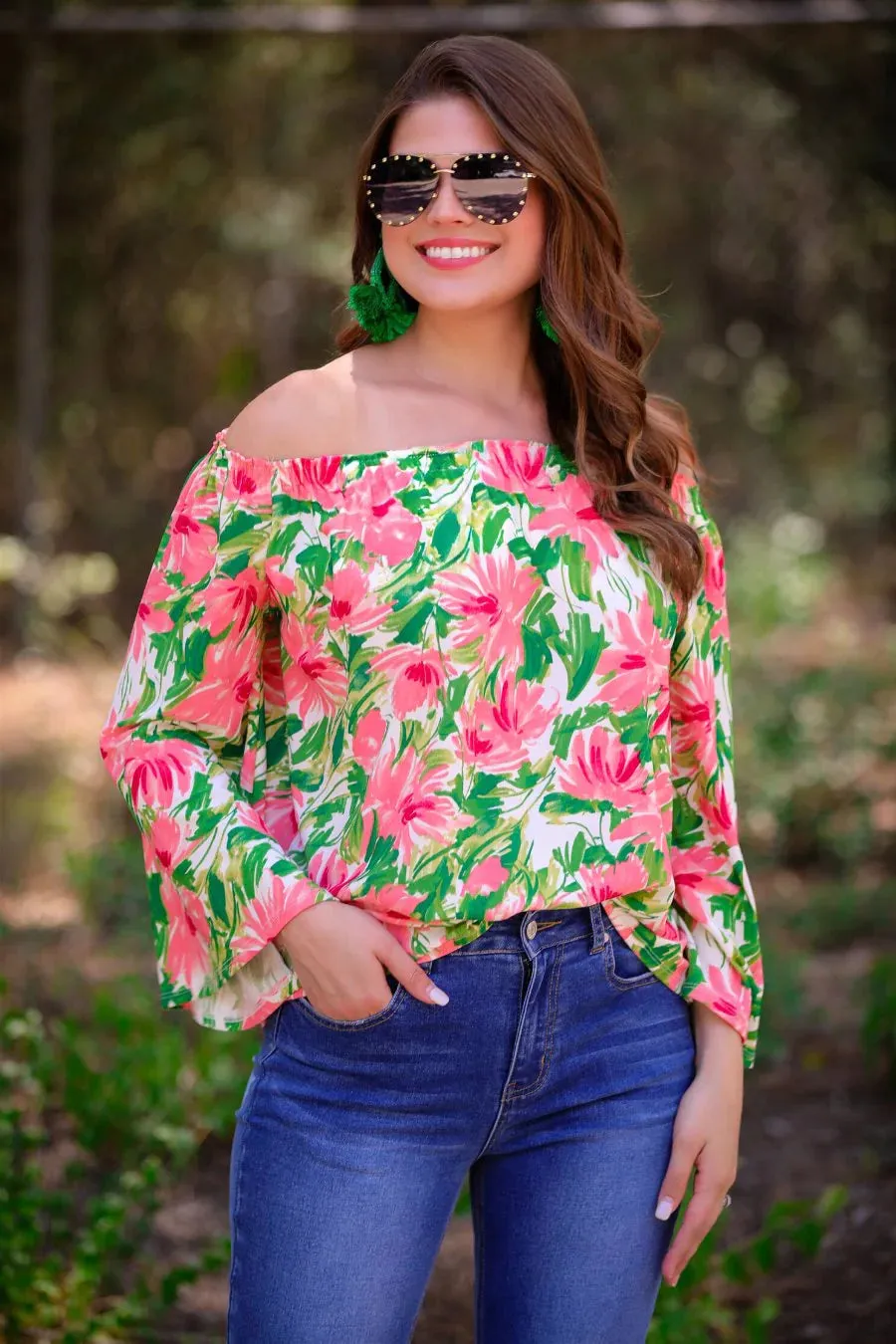 SHIRT- Raelynn Floral Off The Shoulder Top - Multi