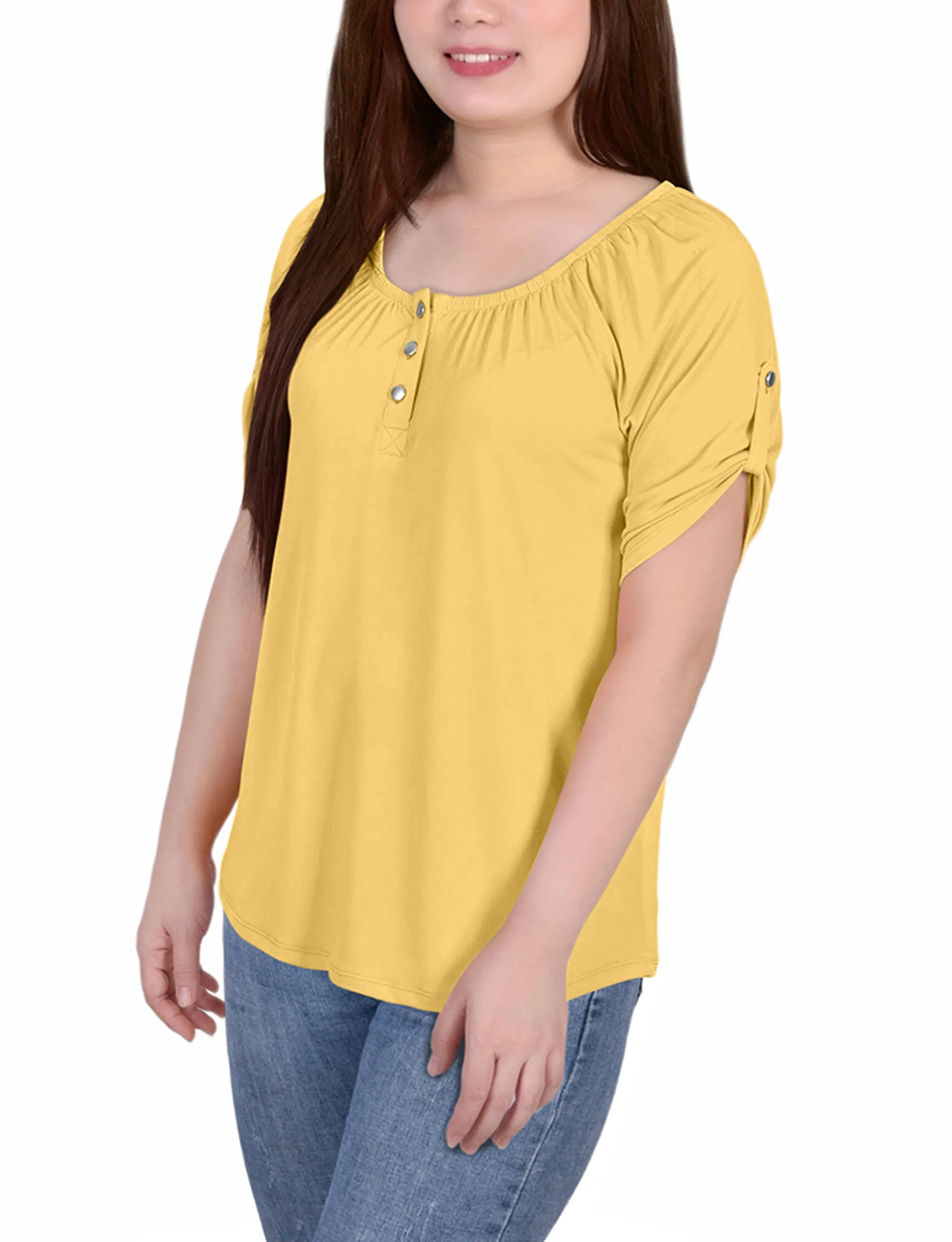 Short Sleeve Round Neck Henley Top