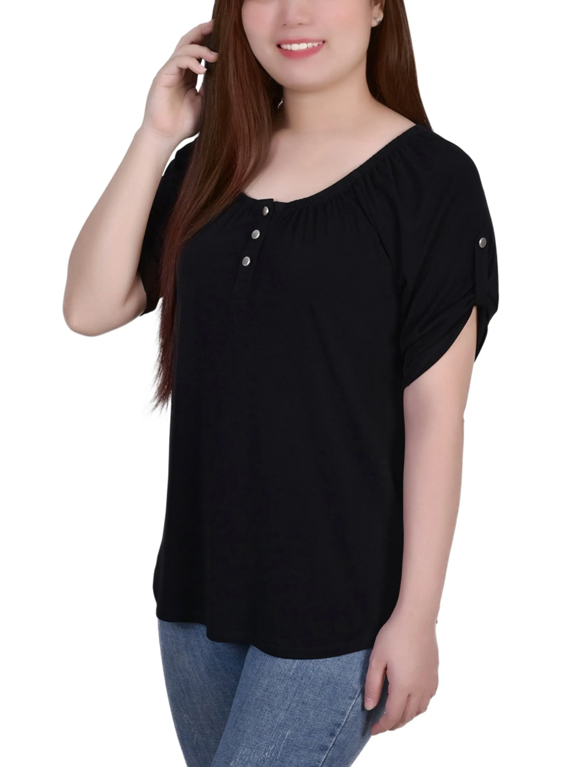 Short Sleeve Round Neck Henley Top