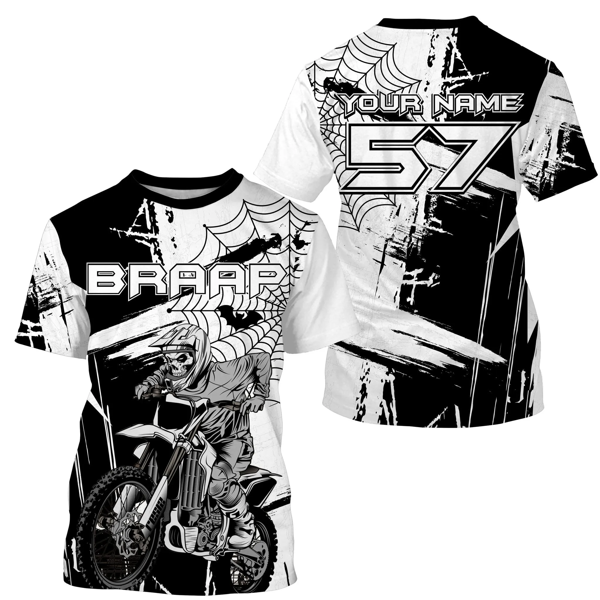 Skull Black Mx Jersey Motocross Custom Name Number Dirt Bike Upf30  Long Sleeves Off-Road Motorcycle