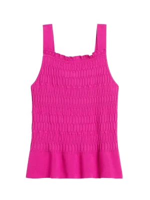 Smocked Sweater Tank in Bright Sangria Pink