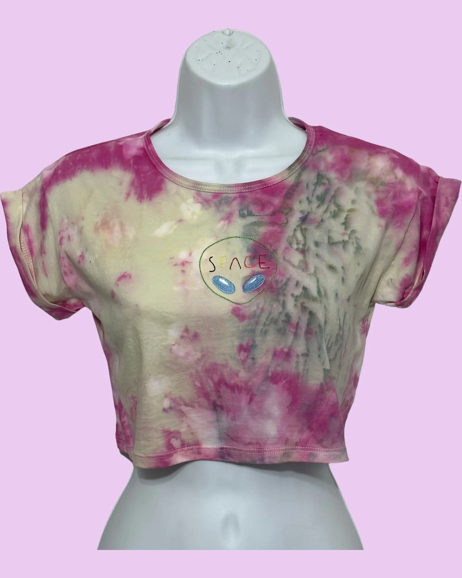 Space tie-dye Crop Top (ivory/pink)