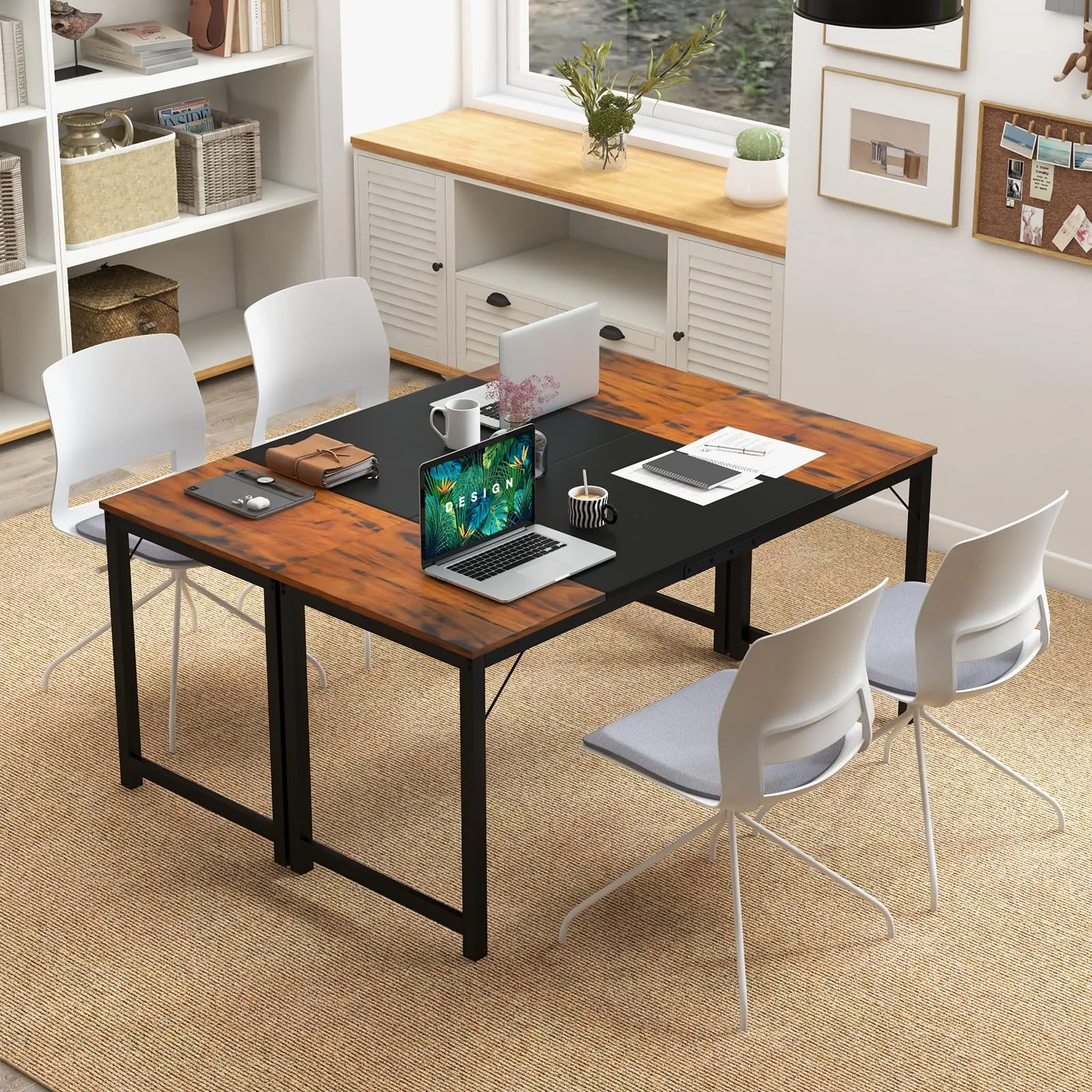 Tangkula 63” x 24” Conference Table, Meeting Table with Metal Frame & Adjustable Foot Pads