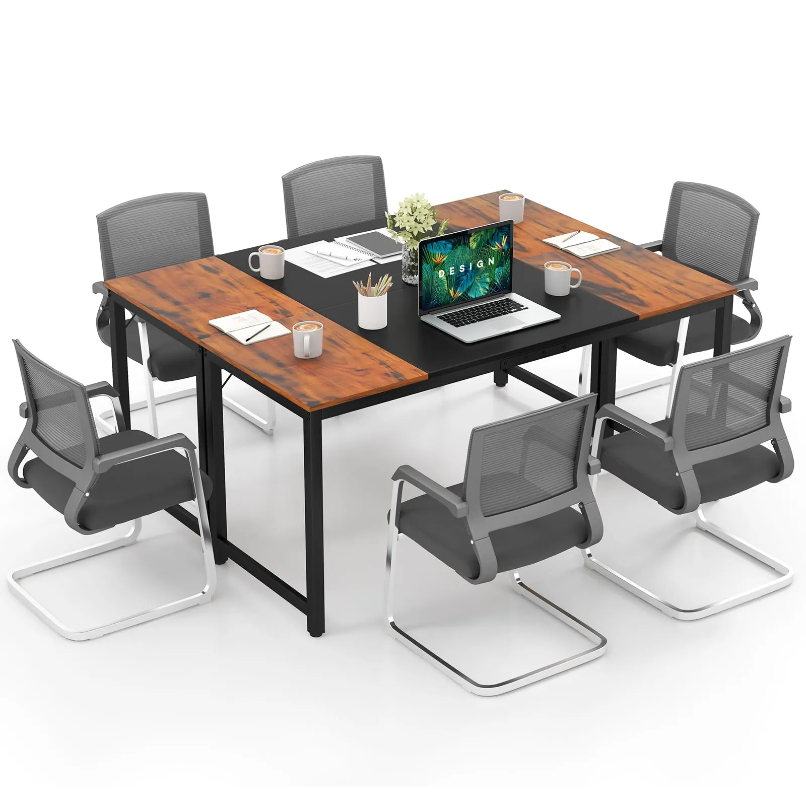 Tangkula 63” x 24” Conference Table, Meeting Table with Metal Frame & Adjustable Foot Pads