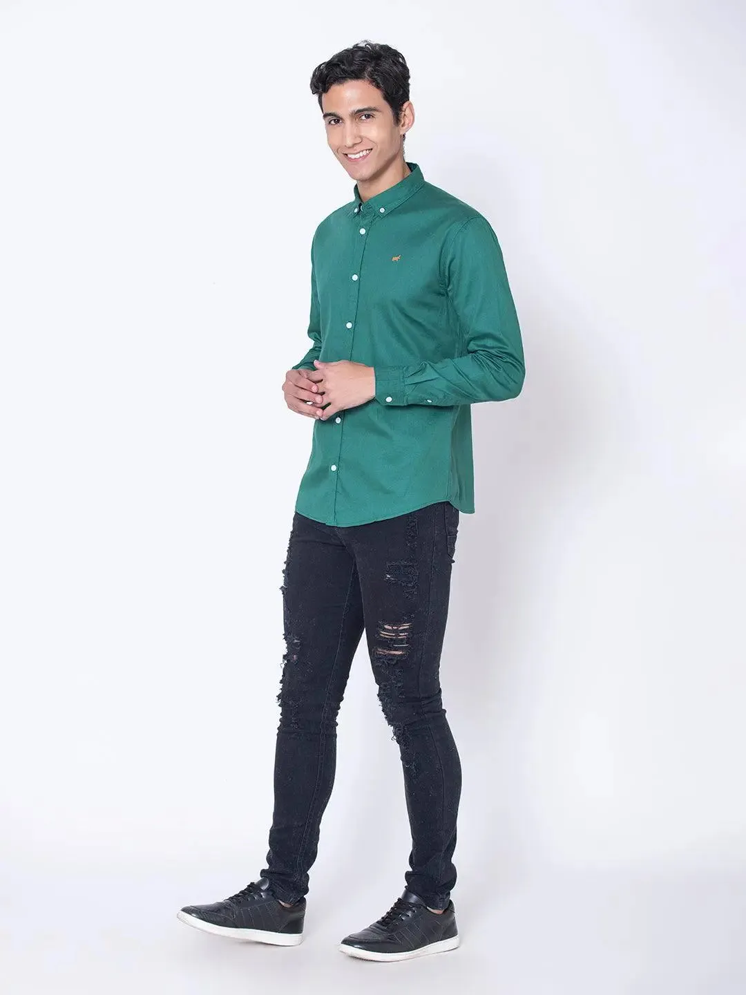 Teal Green Button Down Casual Shirt