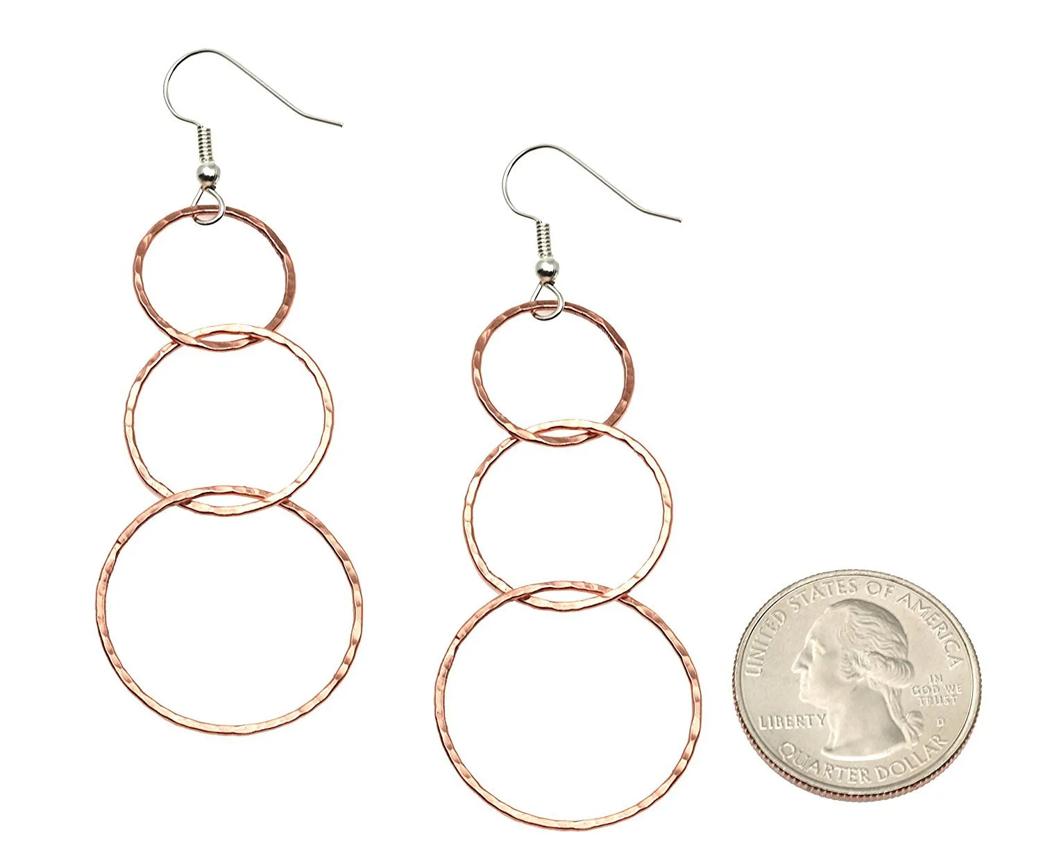 Three-Tiered Hammered Copper Dangle Earrings