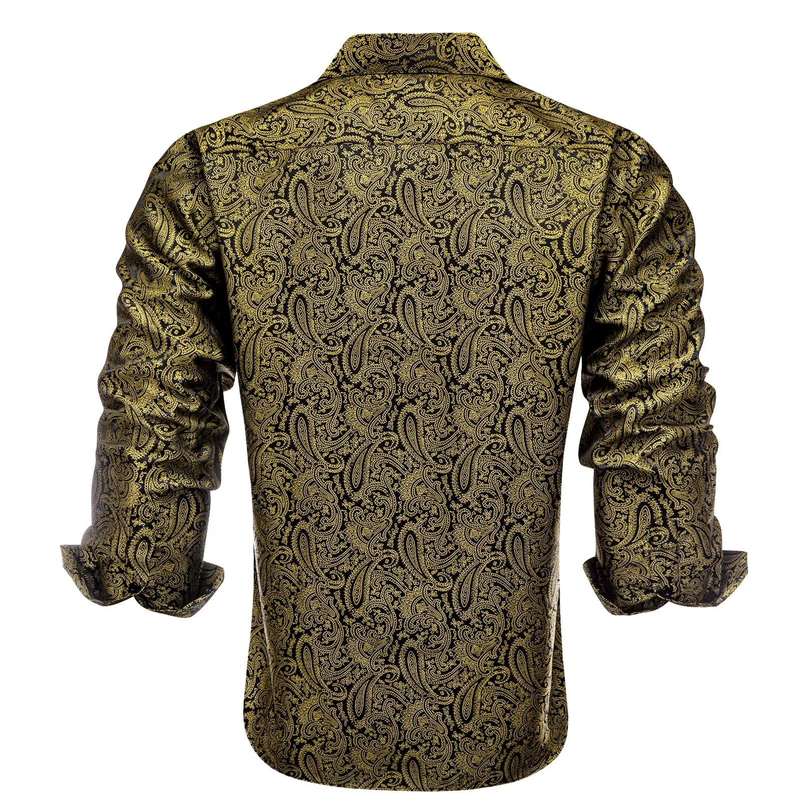 Ties2you Collared Shirt Luxury Gold Paisley Silk Long Sleeve Tuxedo Button Up Mens Shirts