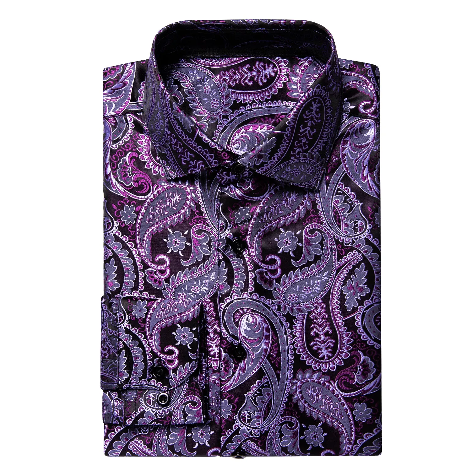 Ties2you Purple Shirt Paisley Pattern Silk Men's Long Sleeve Shirt