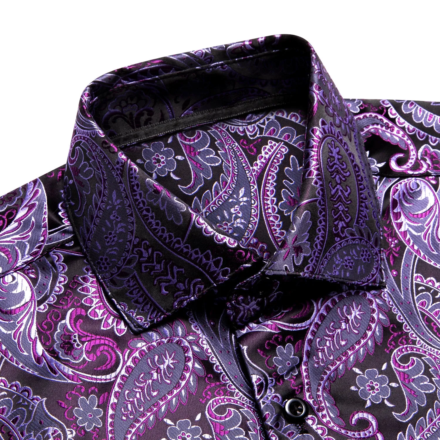 Ties2you Purple Shirt Paisley Pattern Silk Men's Long Sleeve Shirt