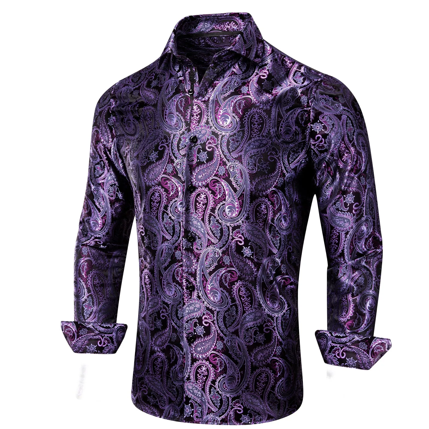 Ties2you Purple Shirt Paisley Pattern Silk Men's Long Sleeve Shirt